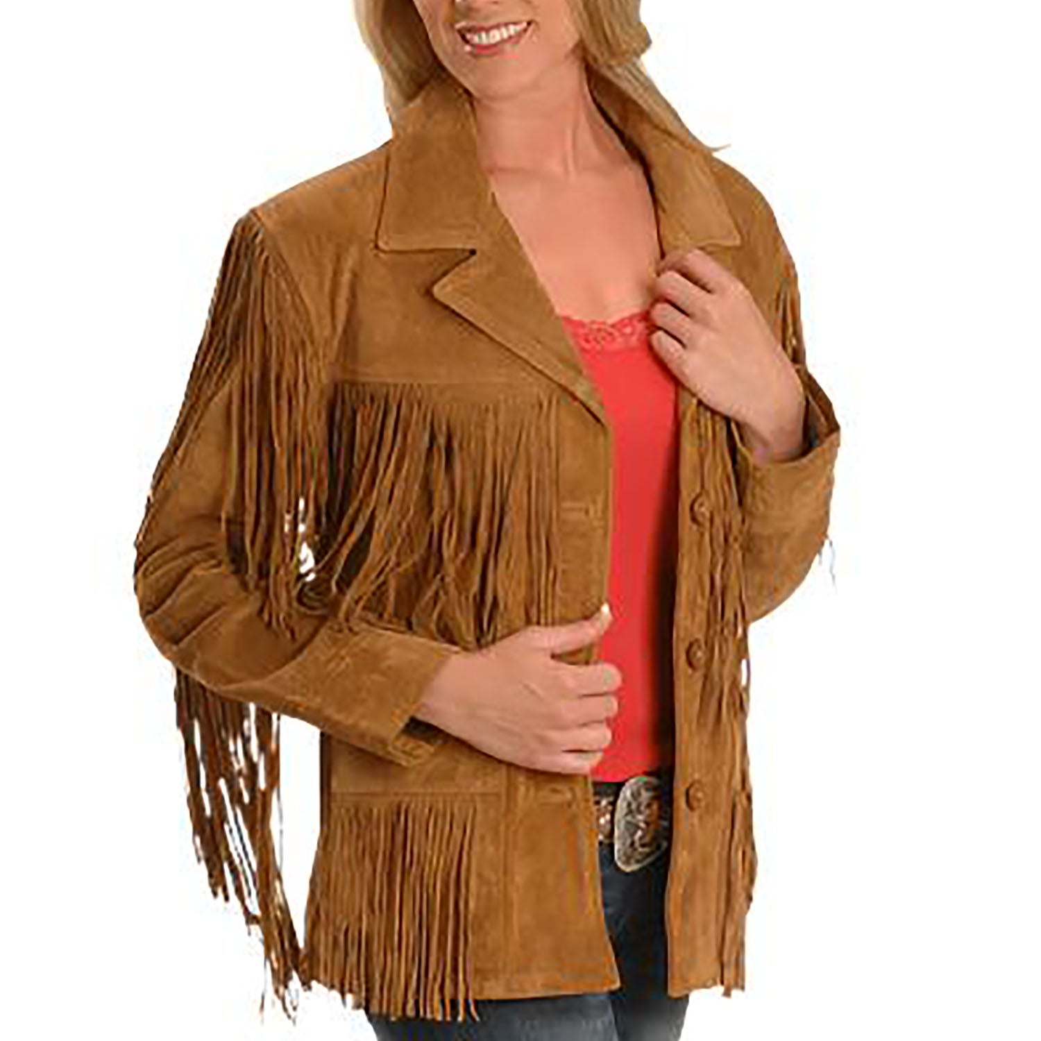 Cowgirl Brown Suede Leather Fringe Jacket Coat detail shot