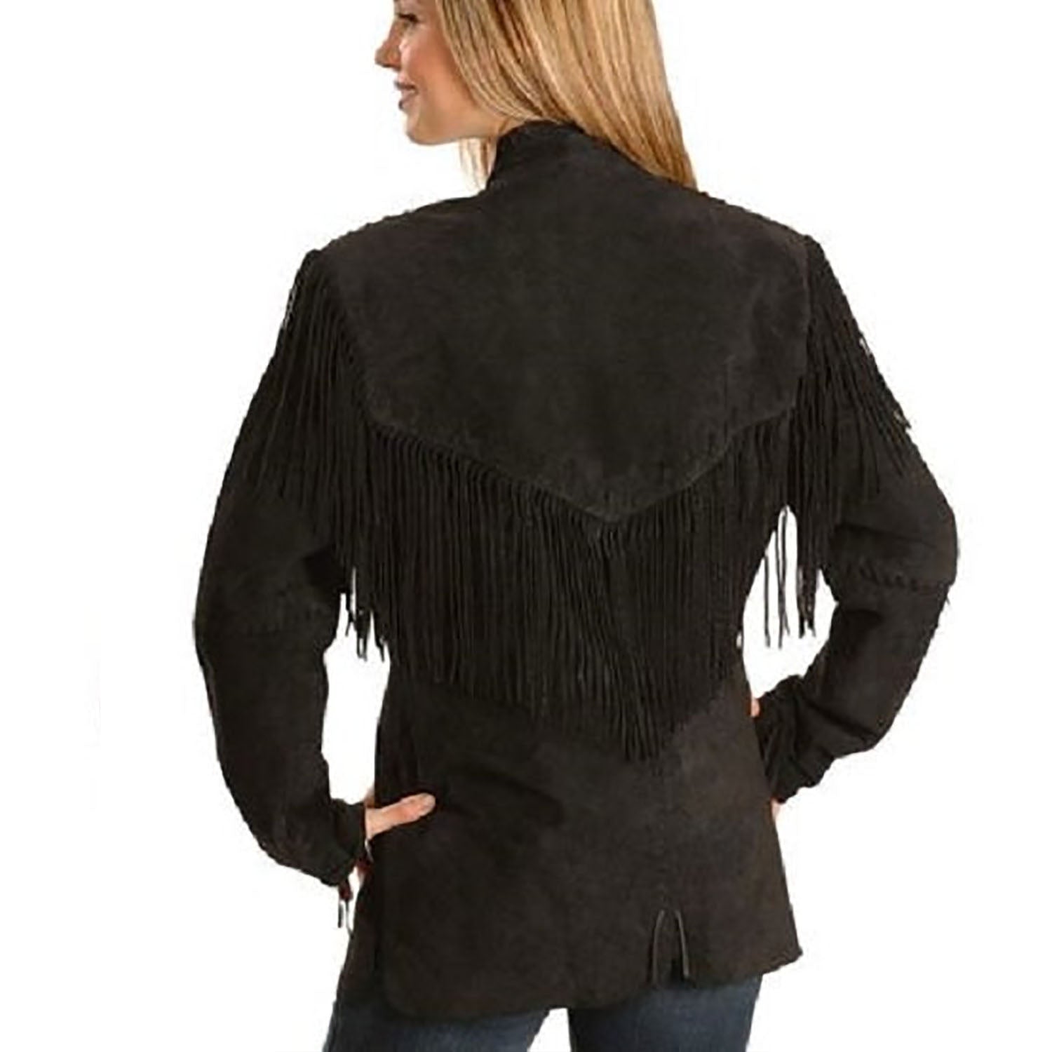 Cowgirl Brown Suede Leather Fringe Jacket Coat side view