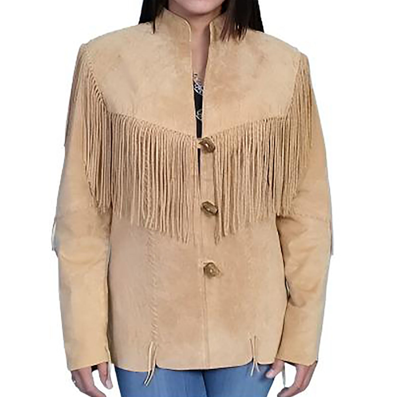 Cowgirl Brown Suede Leather Fringe Jacket Coat styled look