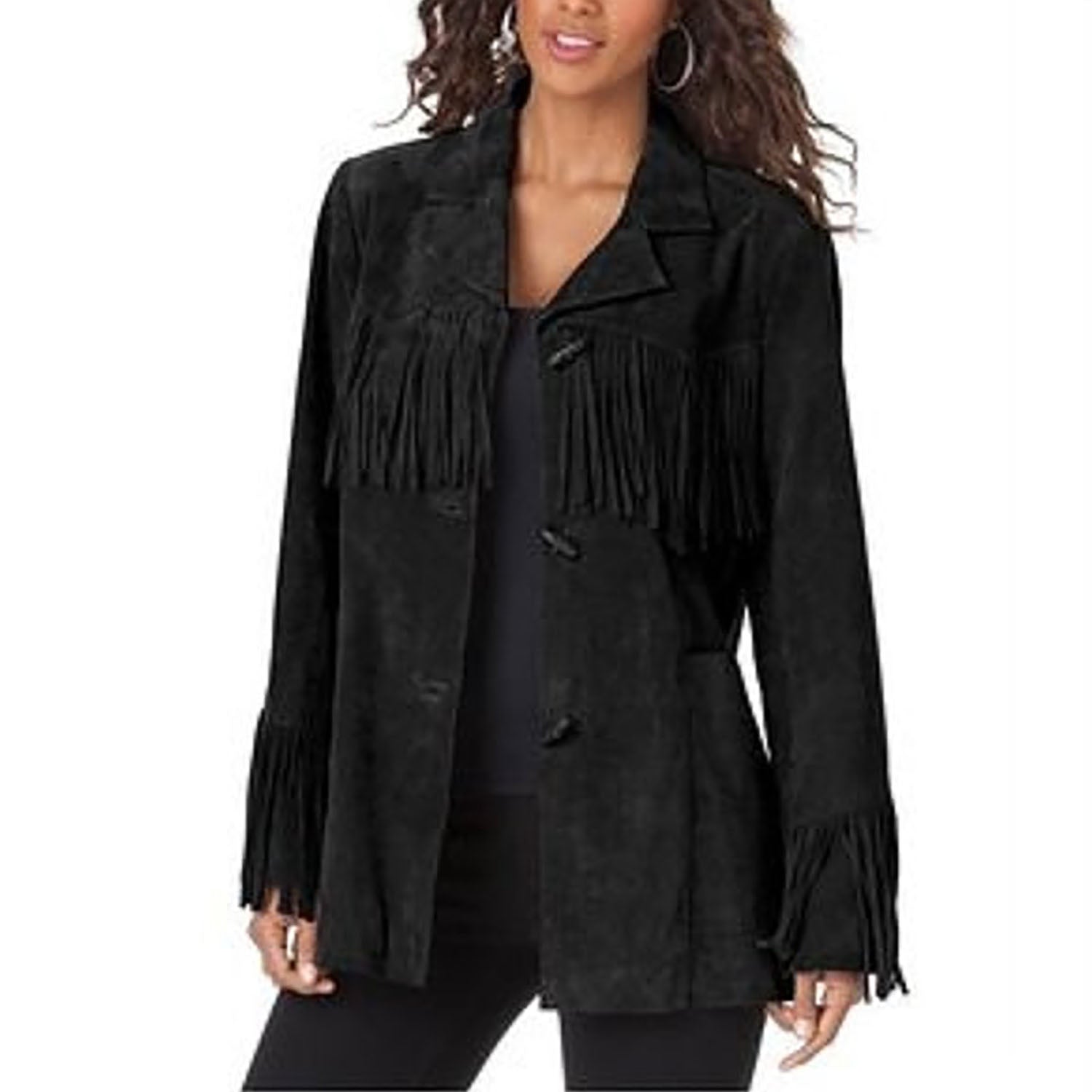 Cowgirl Brown Suede Leather Fringe Jacket Coat front view