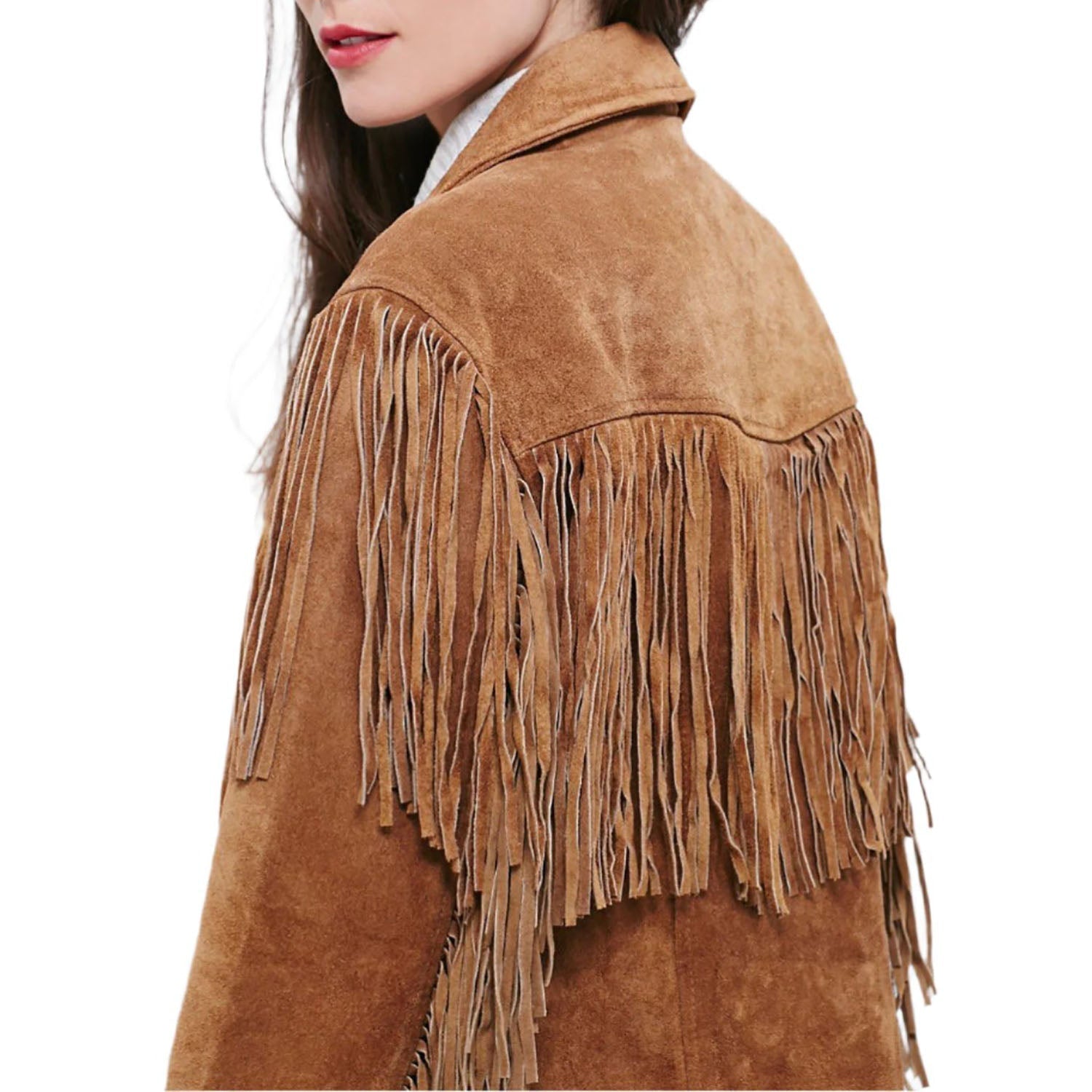 Cowgirl Brown Suede Leather Long Fringe Jacket side view