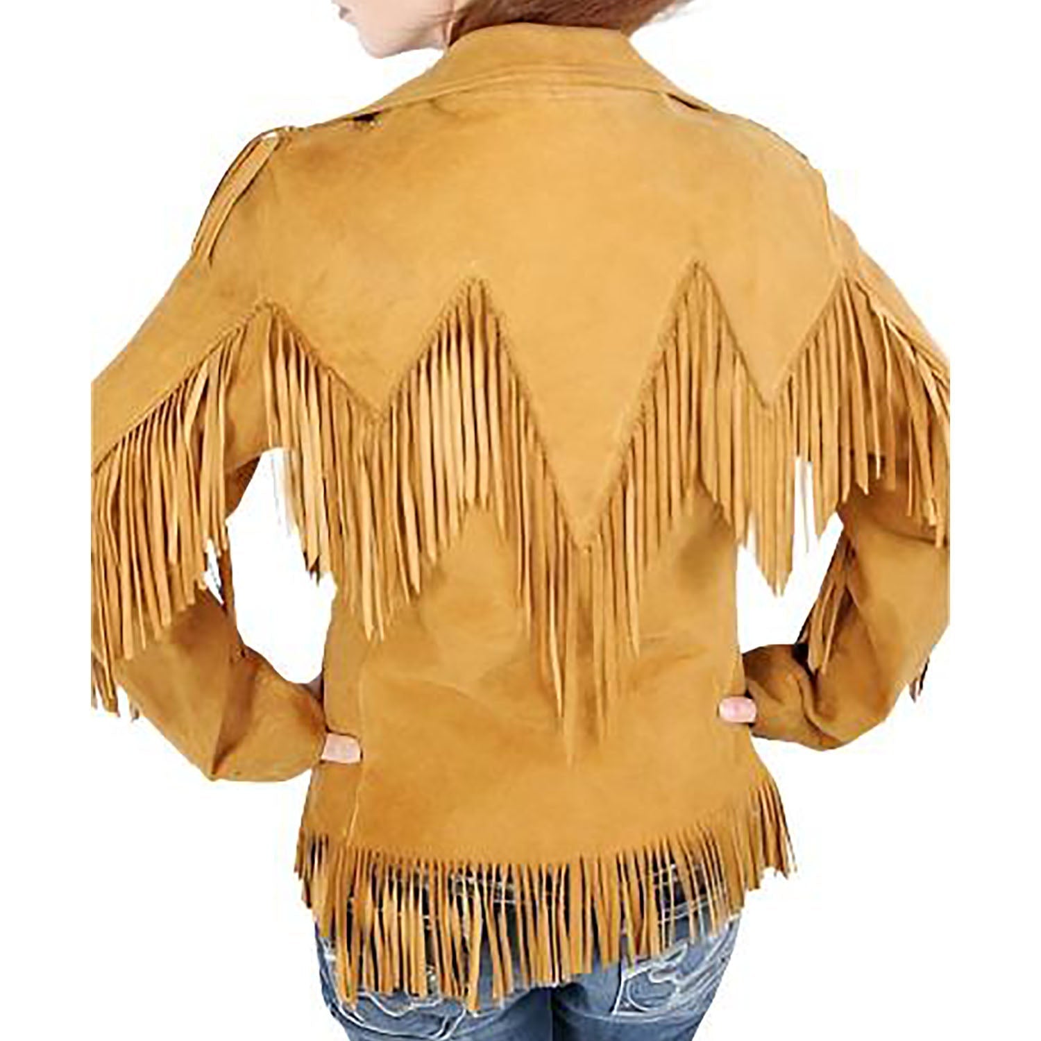 Cowgirl Gold Brown Suede Leather Fringes Western Jacket side view