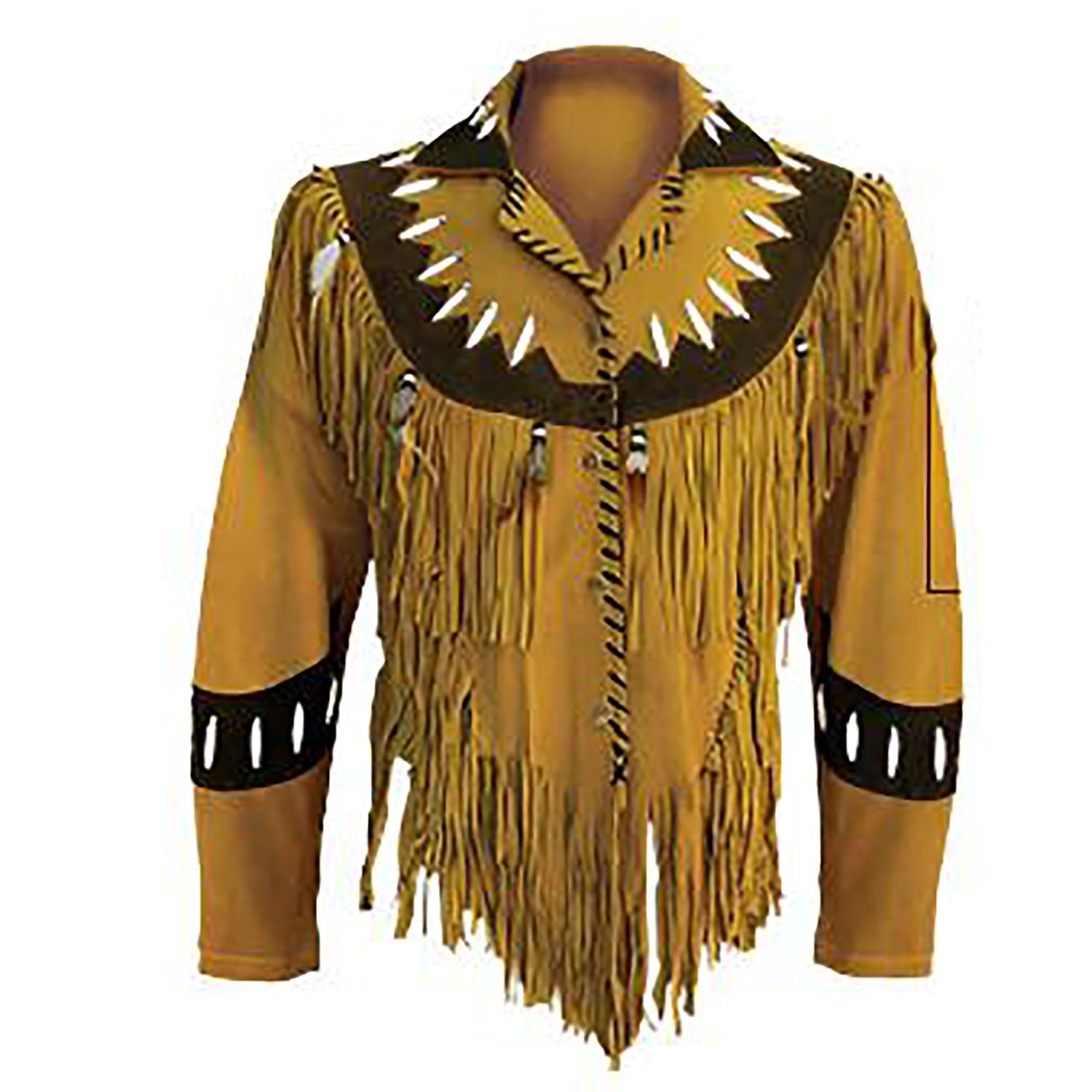 Cowgirl Golden Brown Suede Leather Fringes Bone Jacket front view