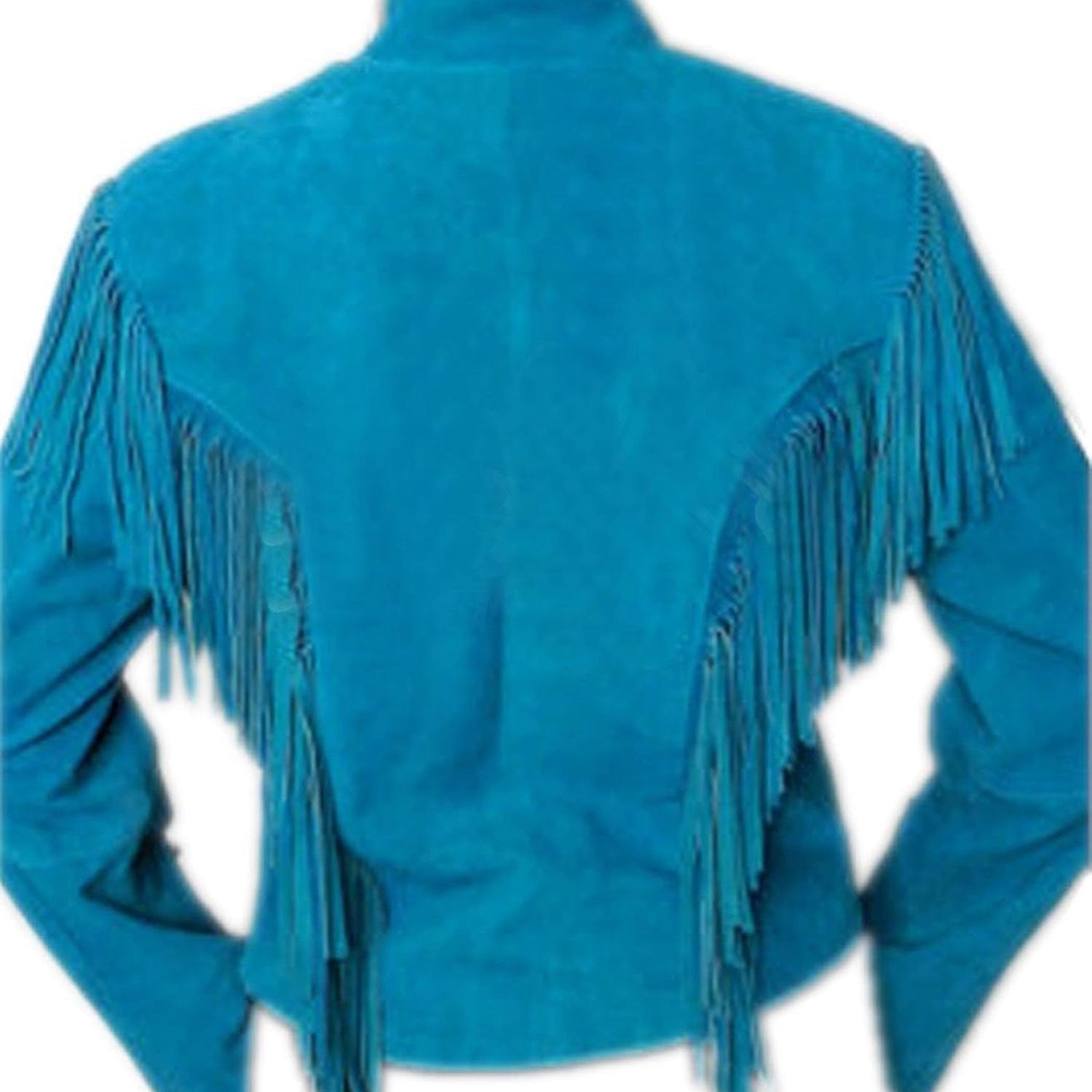 Cowgirl Western Fringe Blue Suede Leather Jacket for Women side view