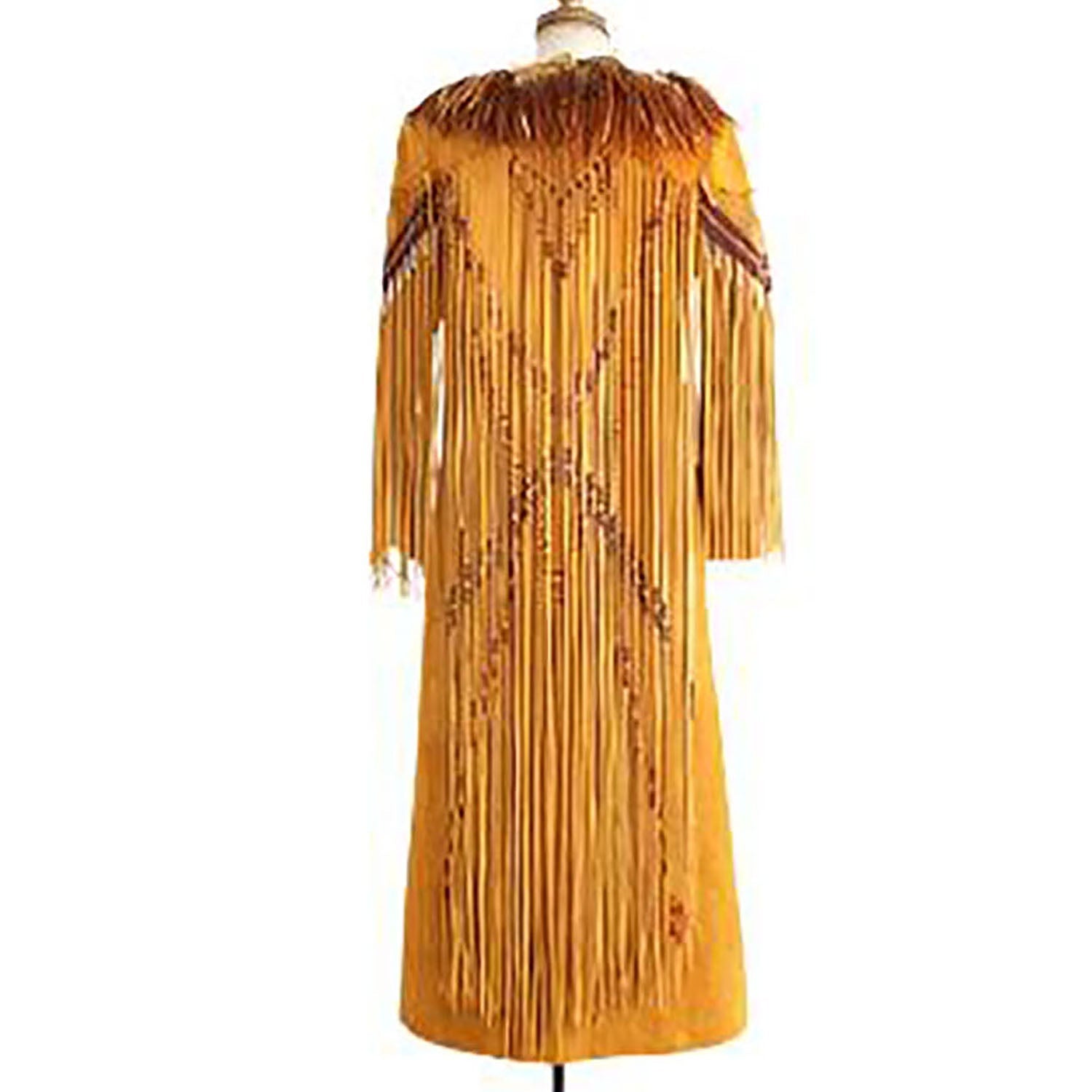 Cowgirl Yellow Suede Leather Fringe With Beads Long Dress side view