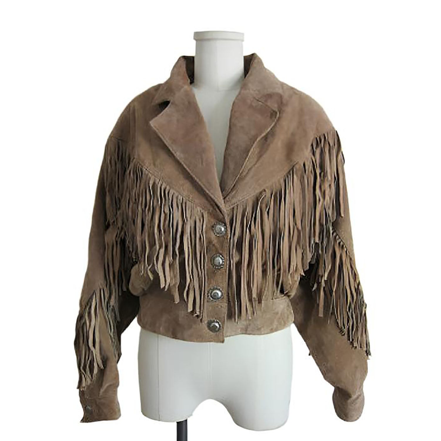 Cowgirl Beige Suede Leather Fringe Short Jacket front view