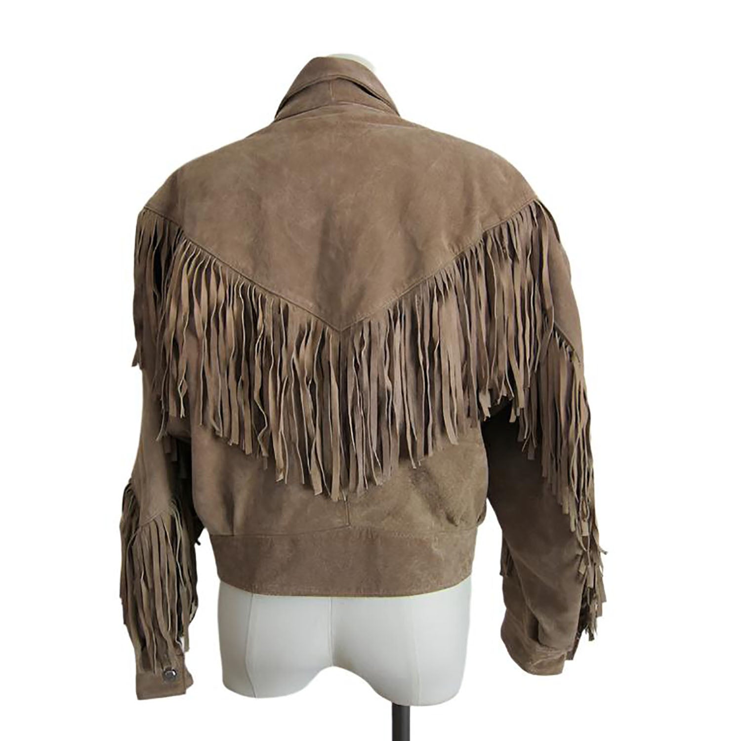 Cowgirl Beige Suede Leather Fringe Short Jacket side view