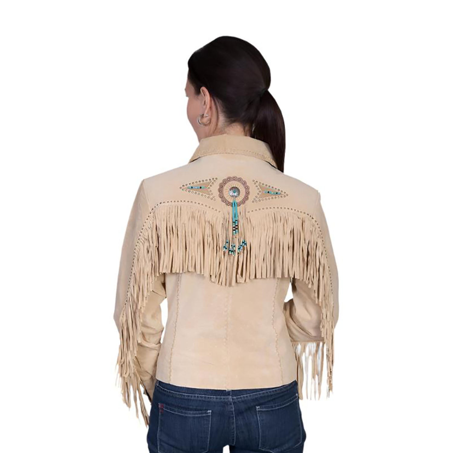 Cowgirl Beige Suede Leather Fringes & Concho Jacket side view