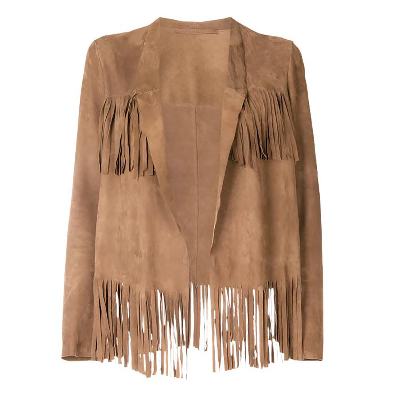 Cowgirl Beige Suede Leather Fringes Jacket front view