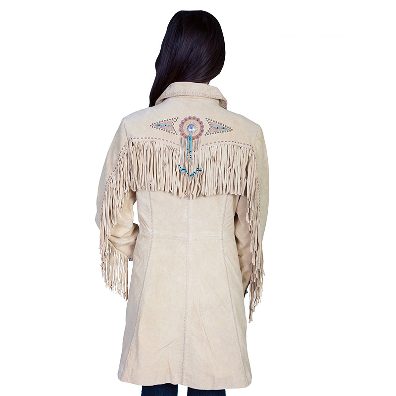 Cowgirl Beige Suede Leather Fringes Jacket Coat side view