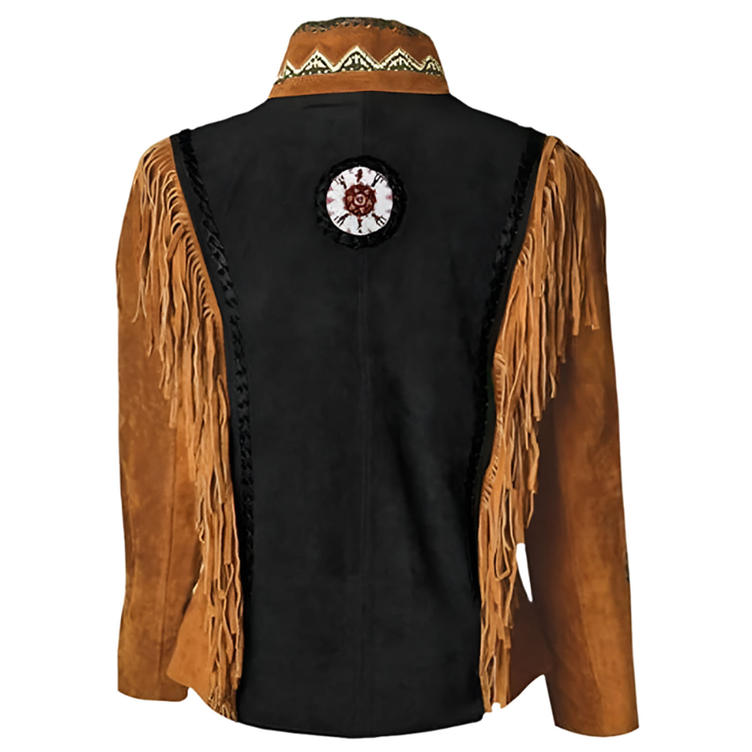 Cowgirl Black Suede Leather Brown Fringe Bone Beaded Jacket side view