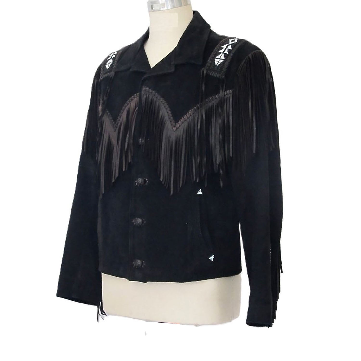 Cowgirl Black Suede Leather Fringe Beaded Jacket front view