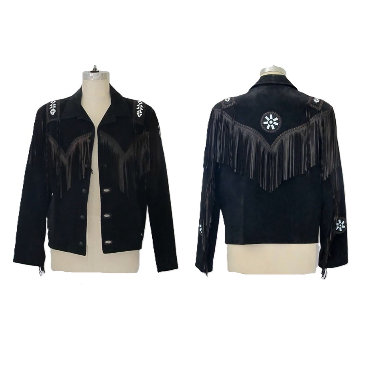 Cowgirl Black Suede Leather Fringe Beaded Jacket side view