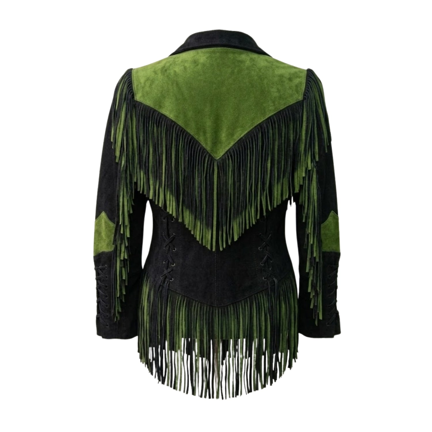 Cowgirl Black Suede Leather Fringes Silver Studded Jacket side view