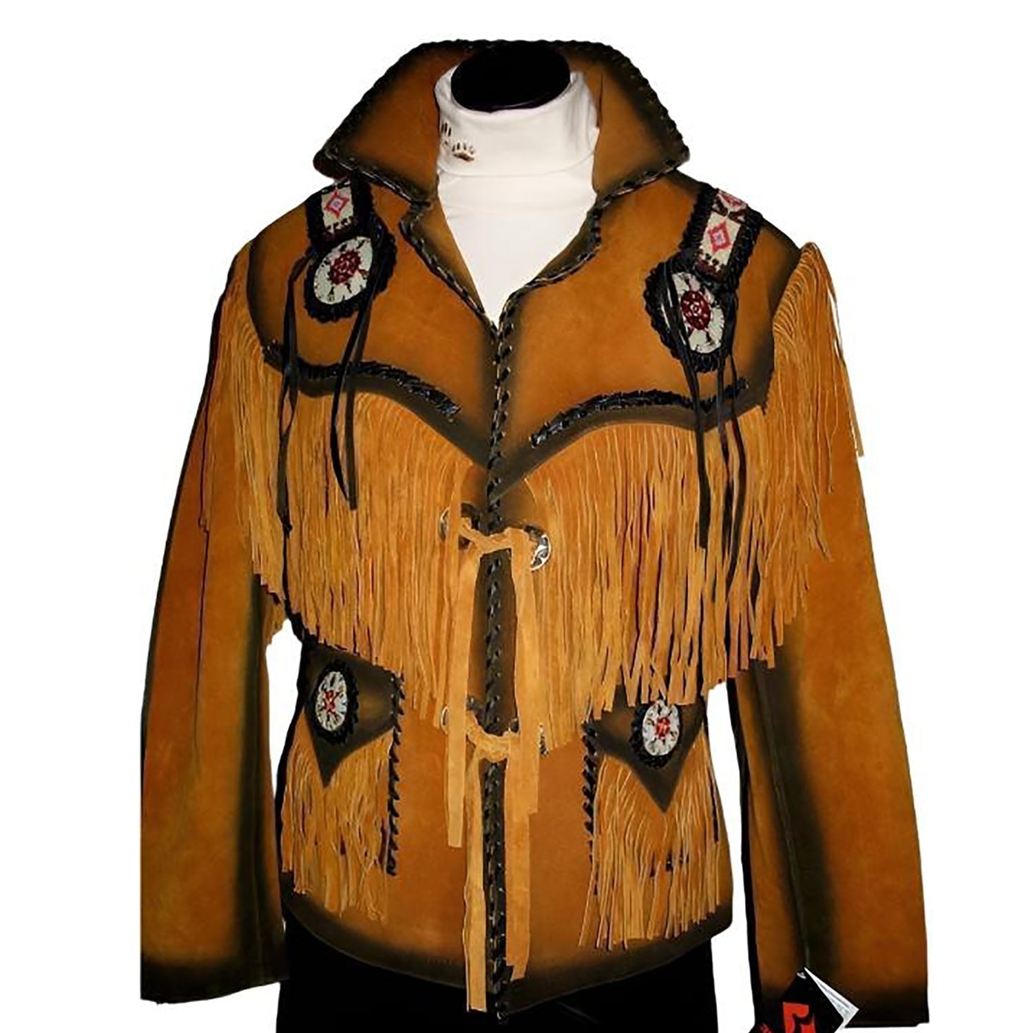Cowgirl Brown Suede Leather Fringe Beaded Jacket front view