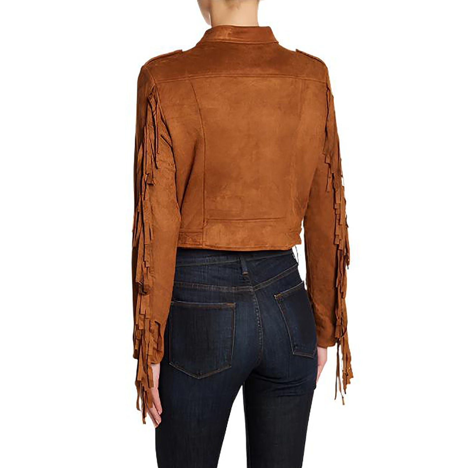 Cowgirl Brown Suede Leather Fringe Biker Jacket side view