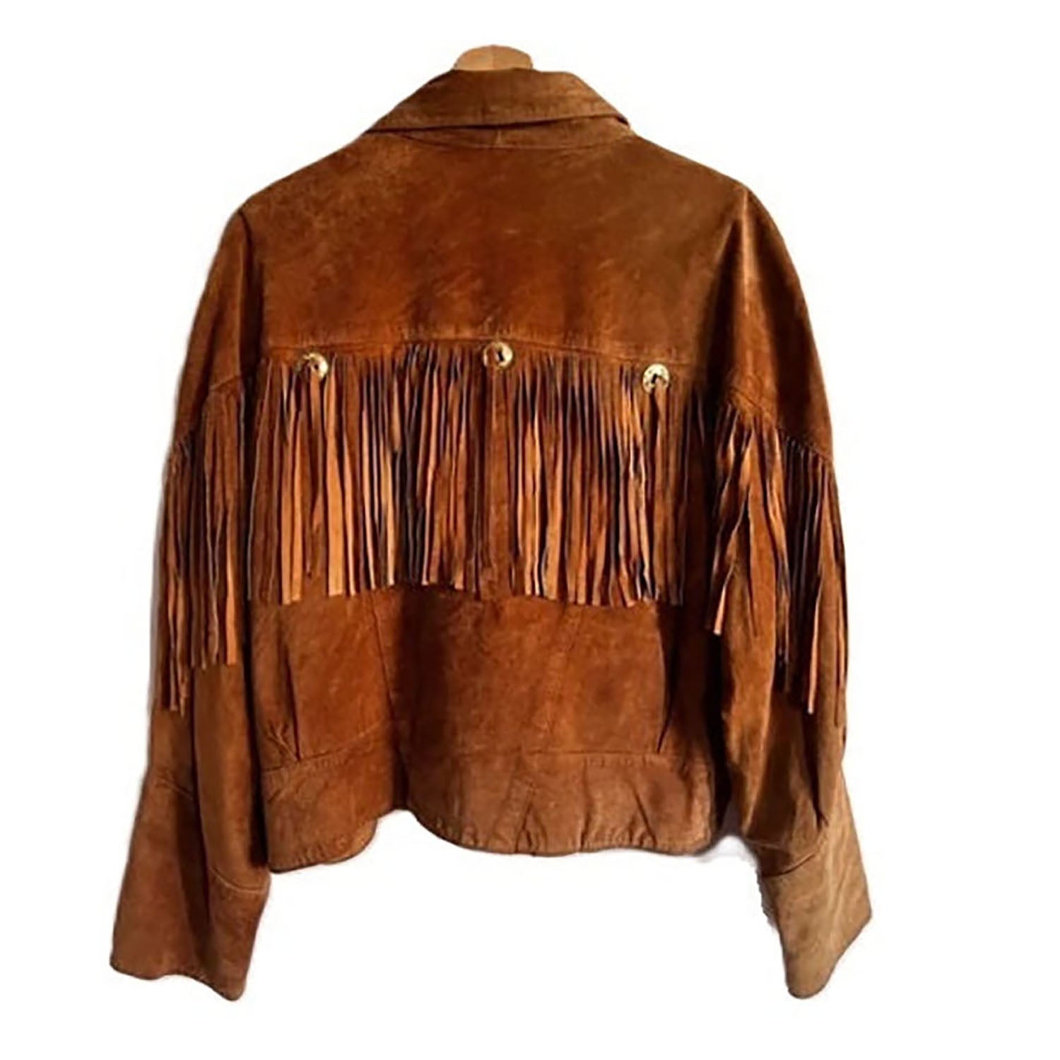 Cowgirl Brown Suede Leather Fringe Biker Jacket side view