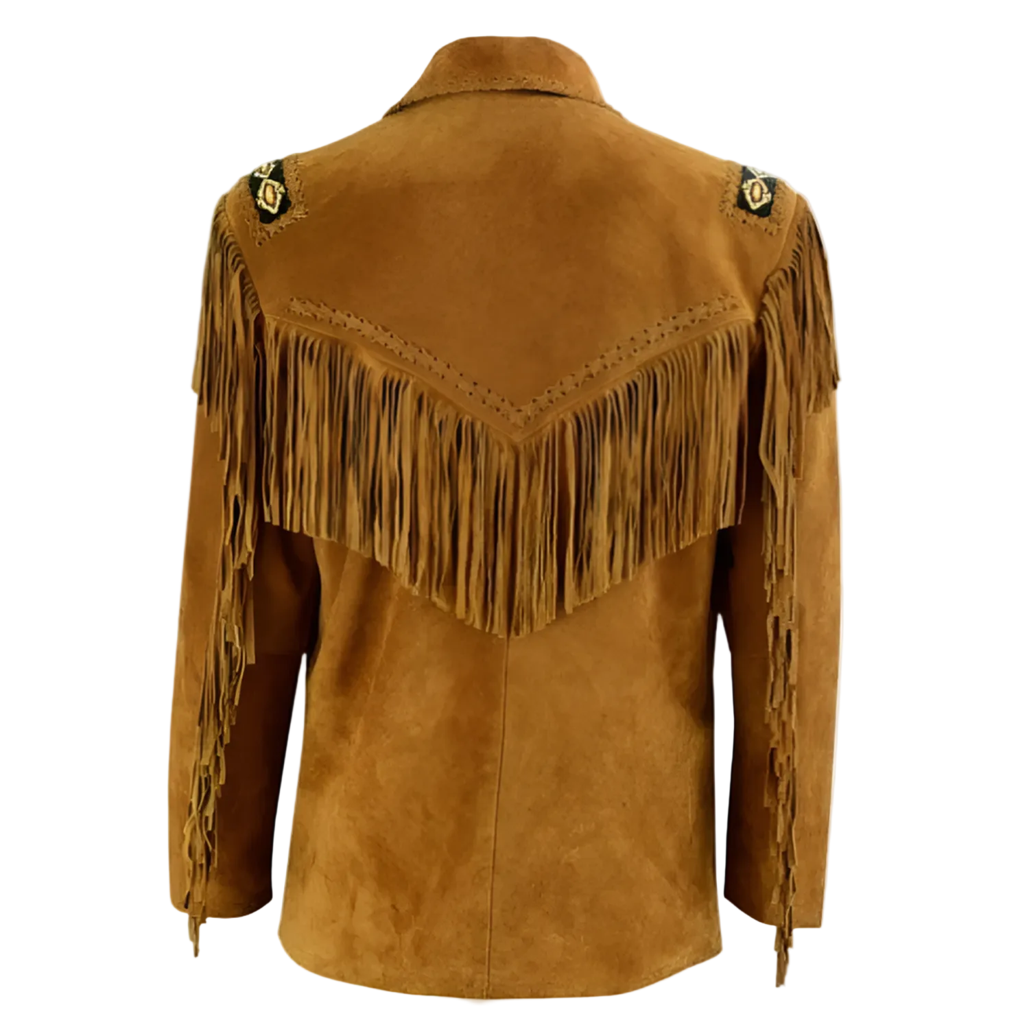 Cowgirl Brown Suede Leather Fringe Bone Beads Jacket side view