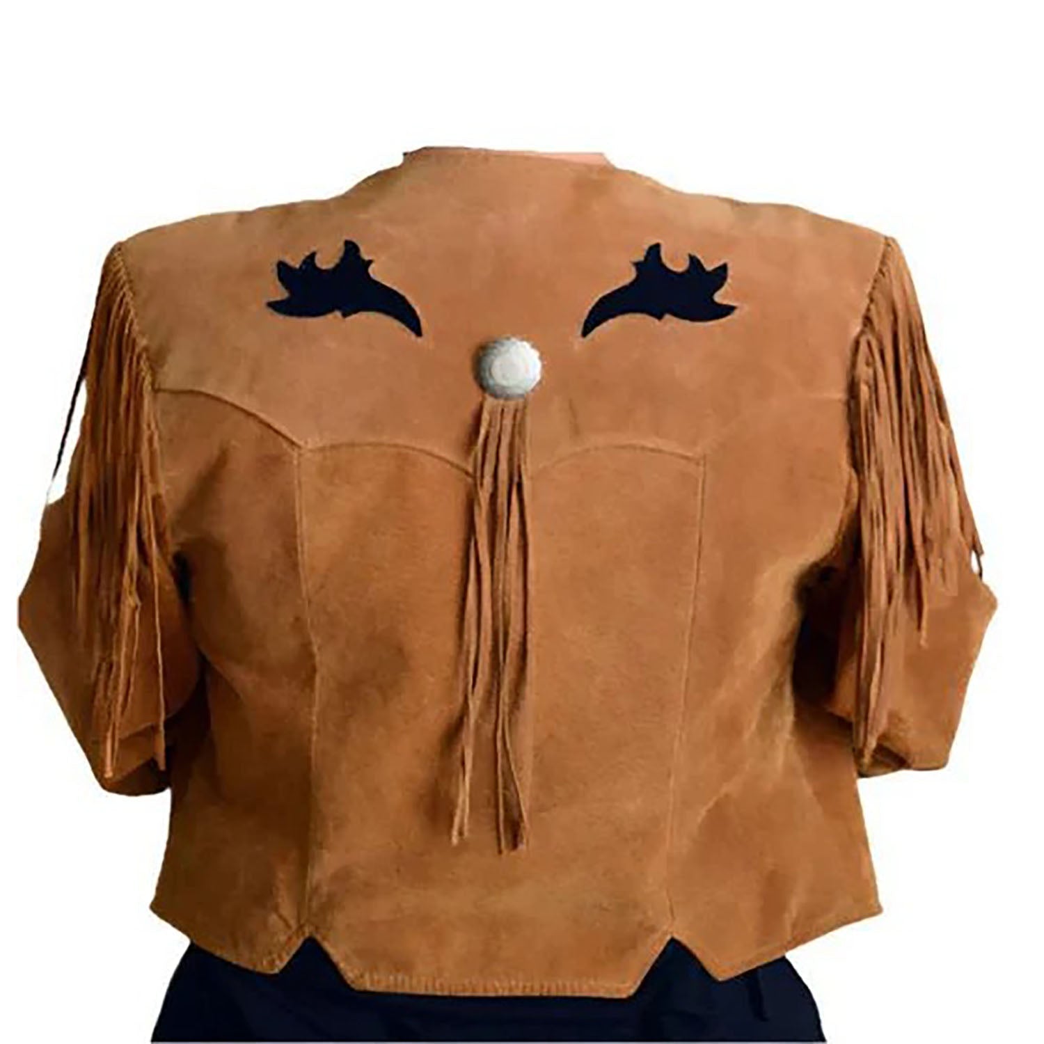 Cowgirl Brown Suede Leather Fringe Bone Work Jacket side view