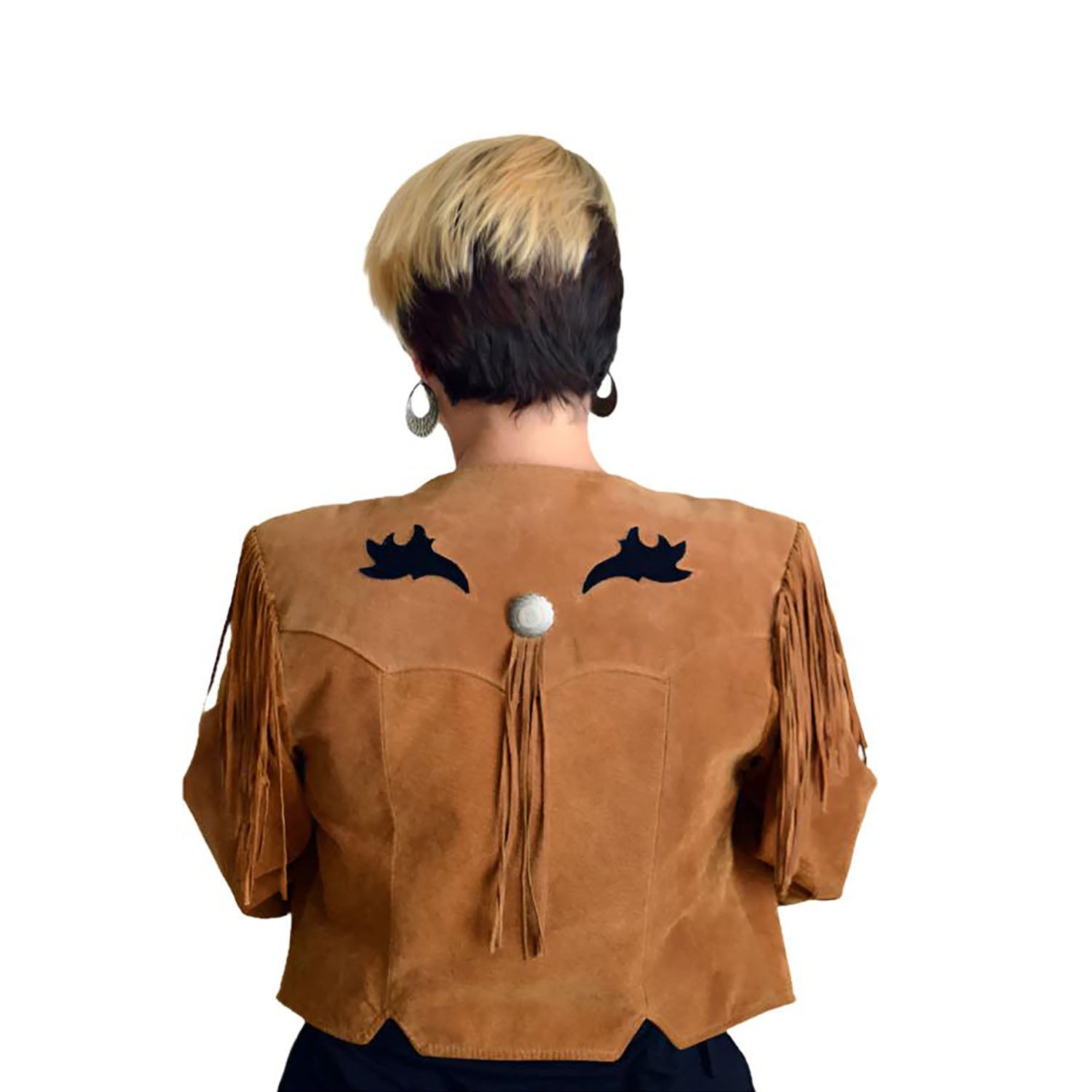 Cowgirl Brown Suede Leather Fringe & Bone work Jacket side view