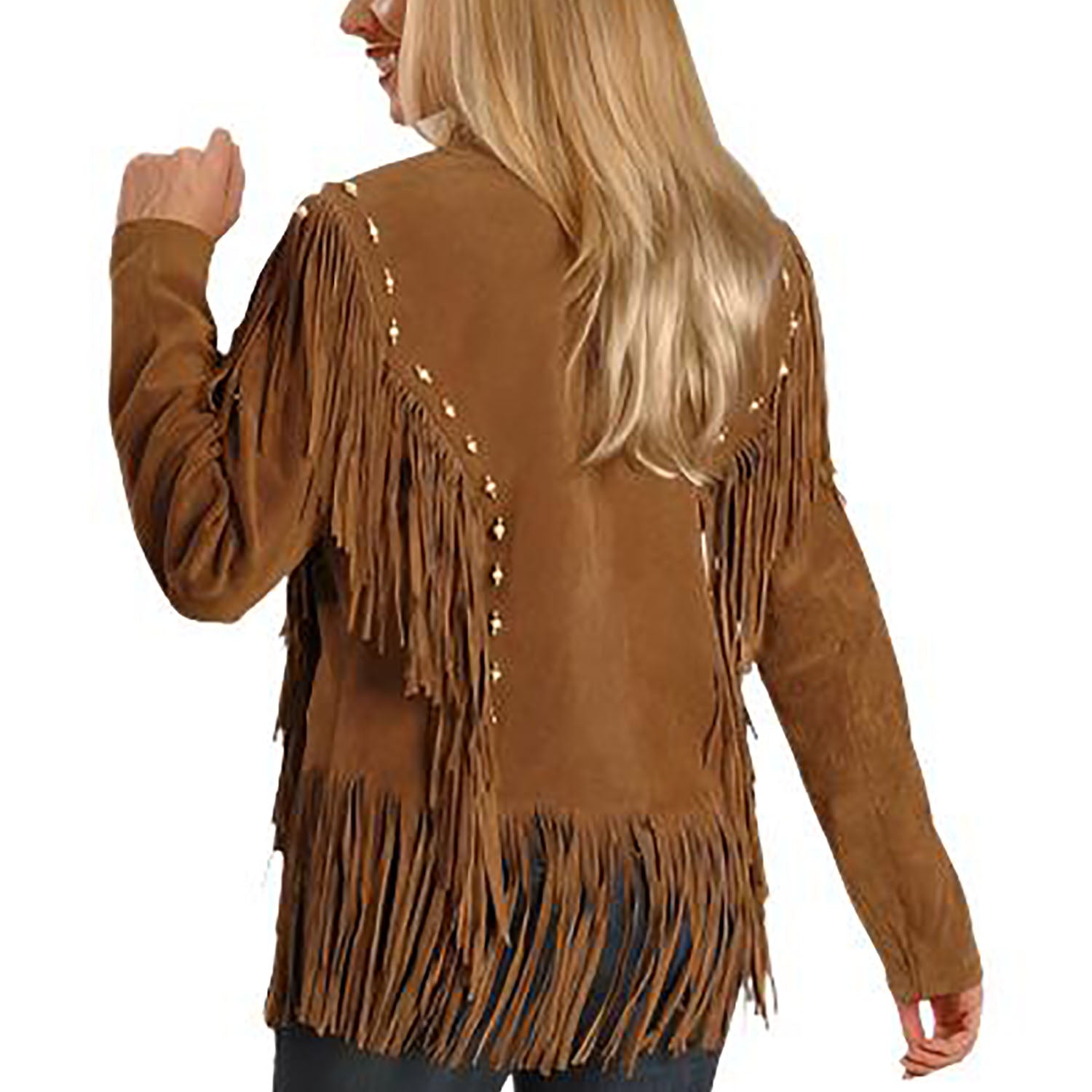 Cowgirl Brown Suede Leather Fringe Bones Jacket side view