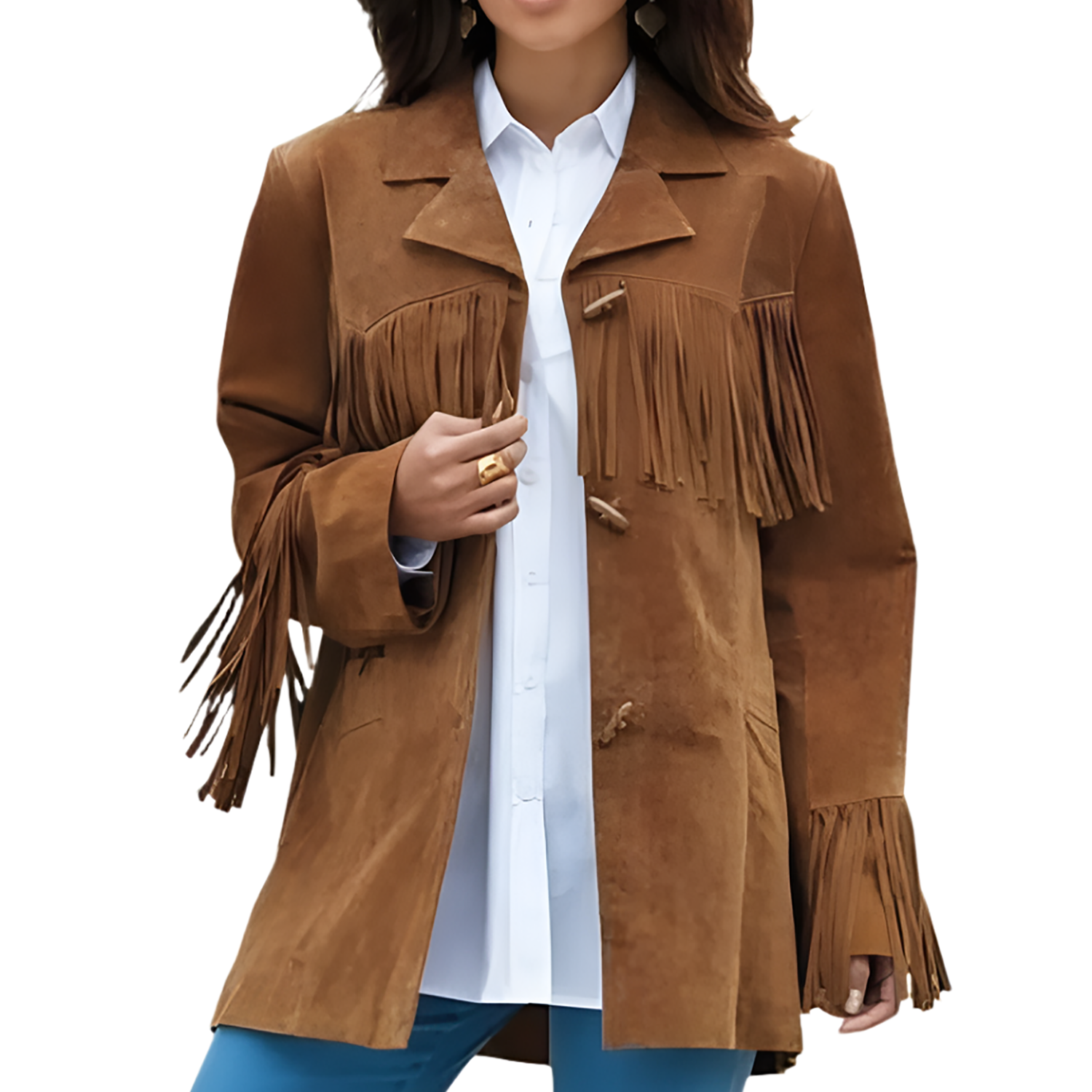 Cowgirl Brown Suede Leather Fringe Jacket Coat front view