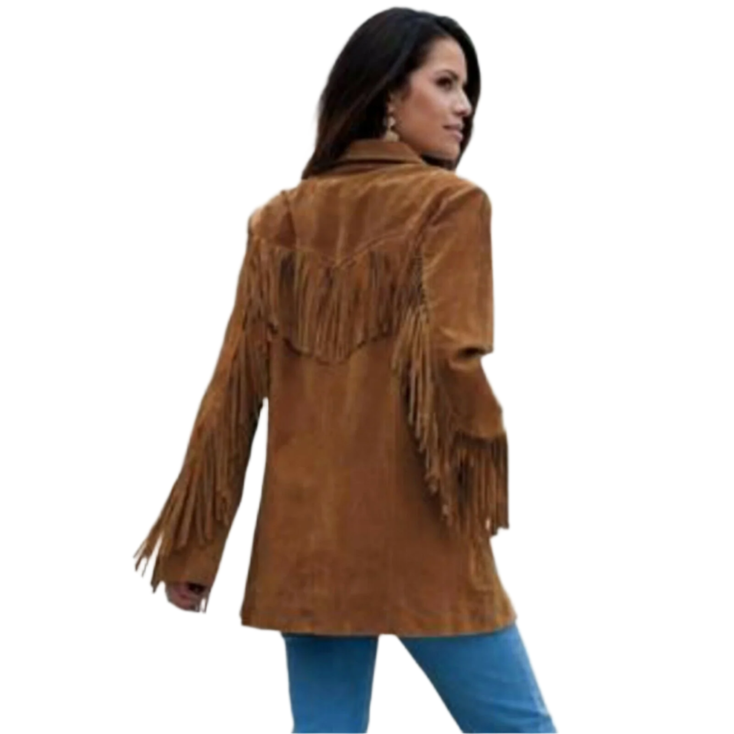 Cowgirl Brown Suede Leather Fringe Jacket Coat side view