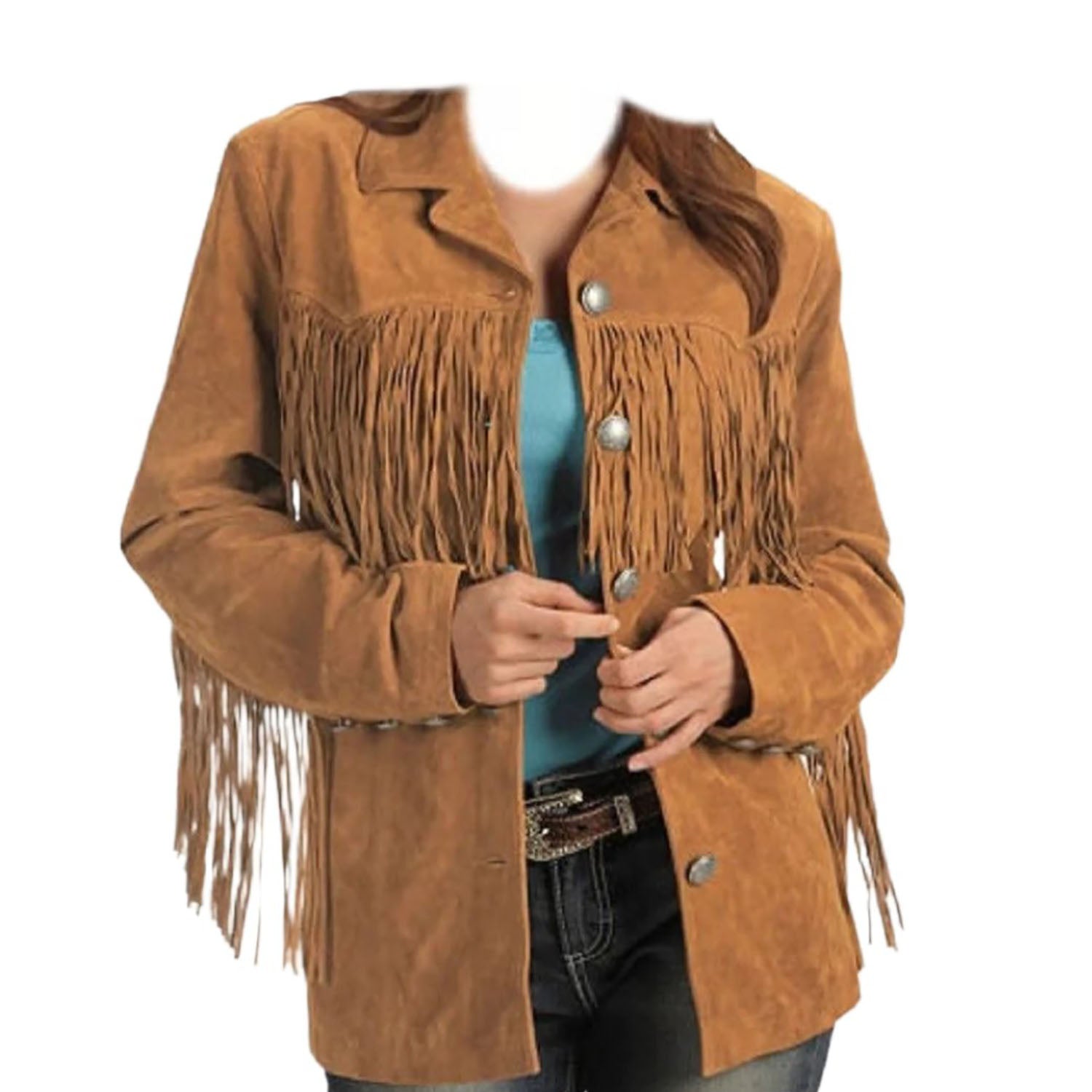 Cowgirl Brown Suede Leather Fringe Jacket front view