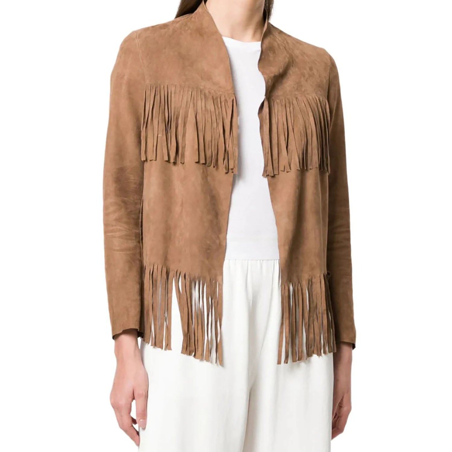 Cowgirl Brown Suede Leather Fringe Jacket front view