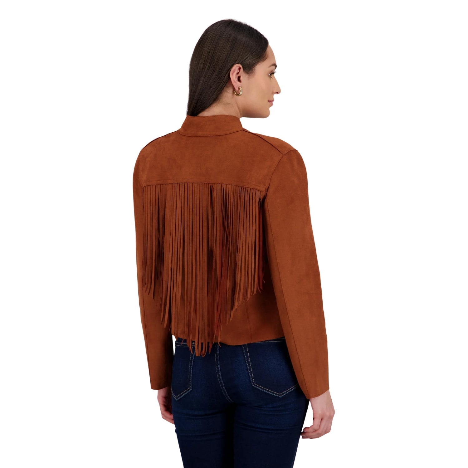 Cowgirl Brown Suede Leather Fringe Jacket side view