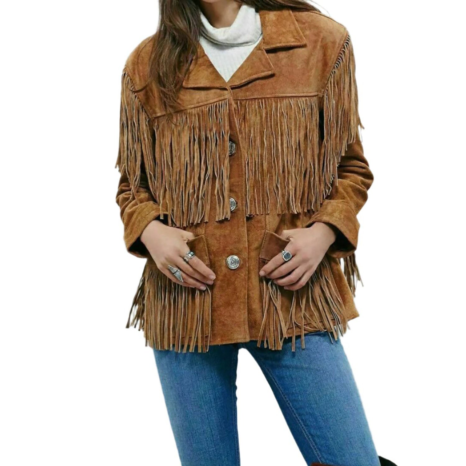 Cowgirl Brown Suede Leather Fringe Jacket front view