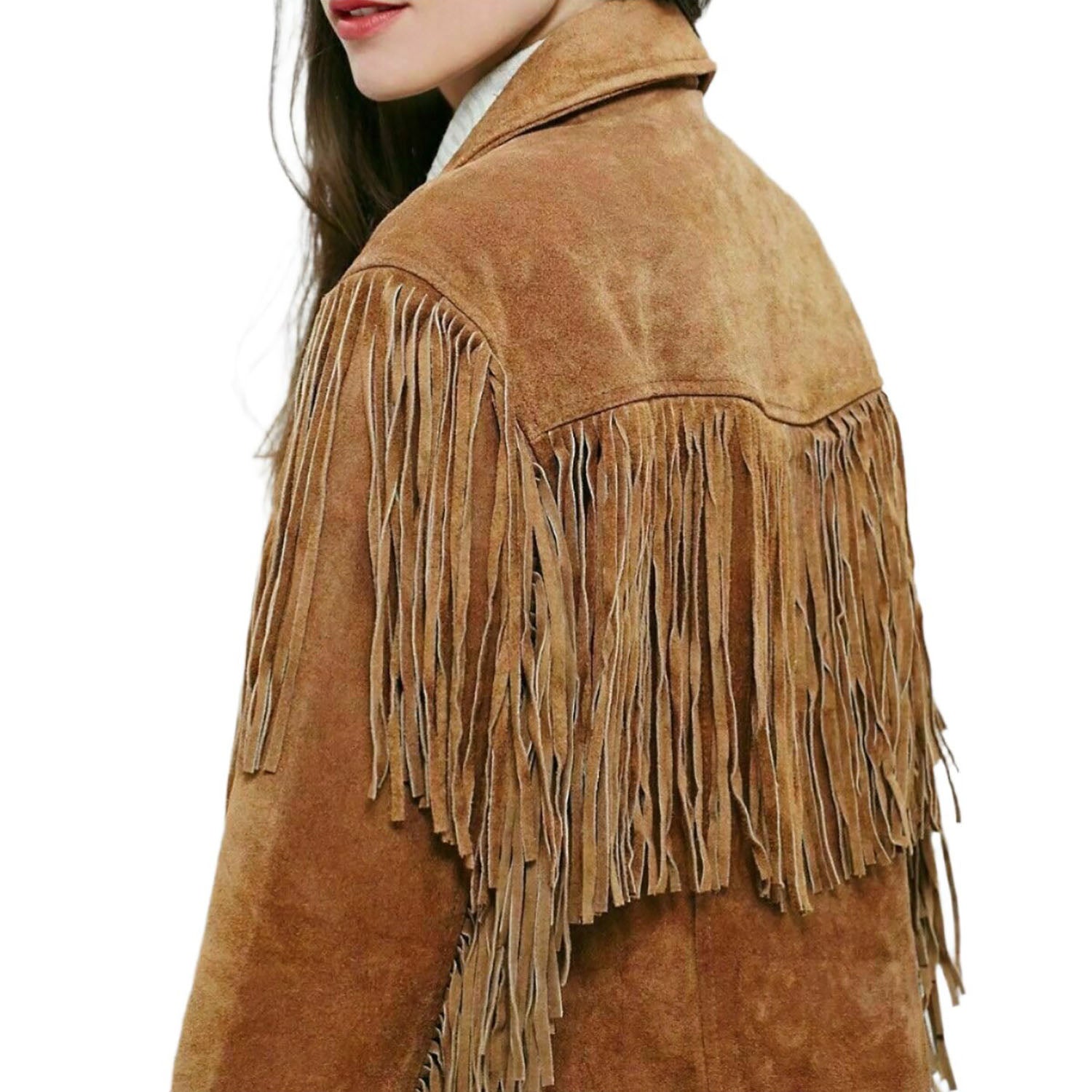 Cowgirl Brown Suede Leather Fringe Jacket side view