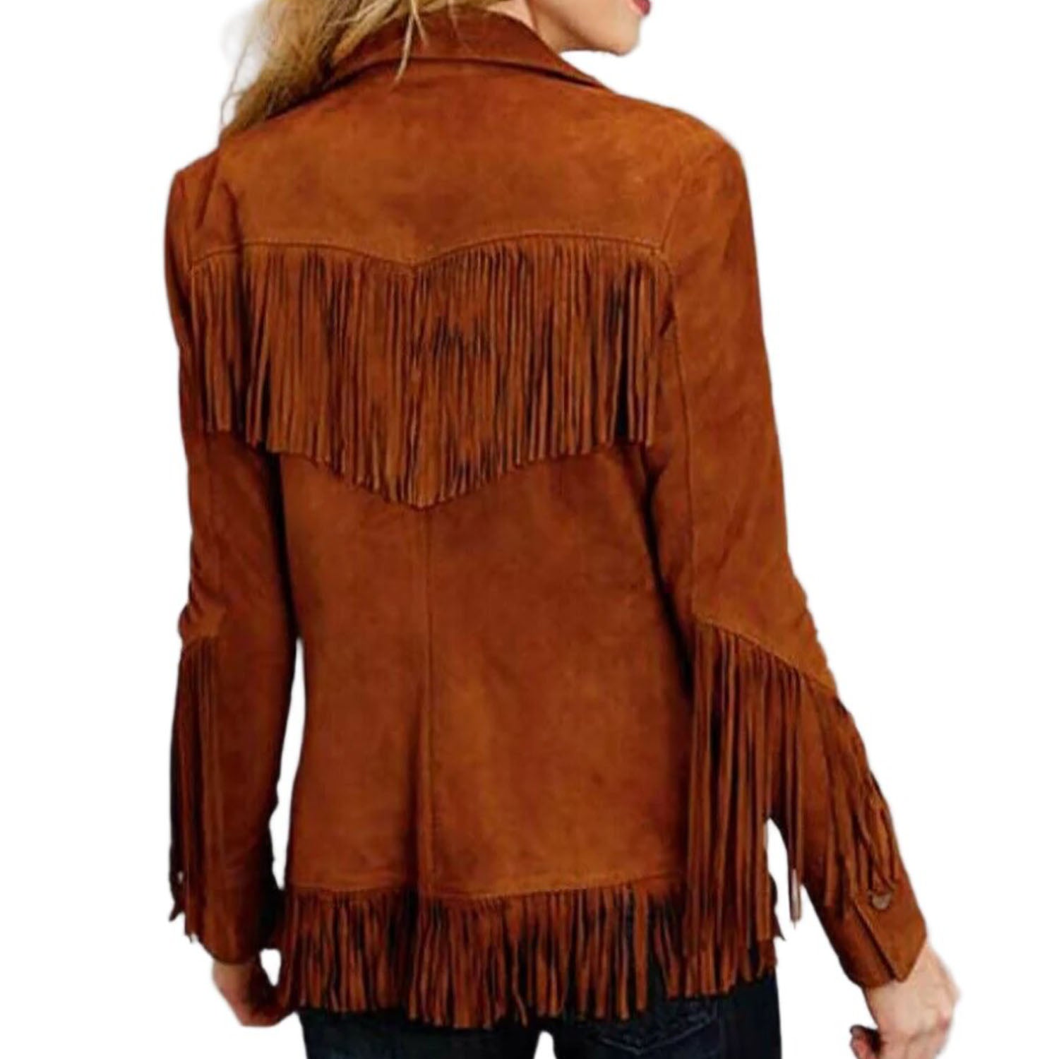Cowgirl Brown Suede Leather Fringe Jacket side view