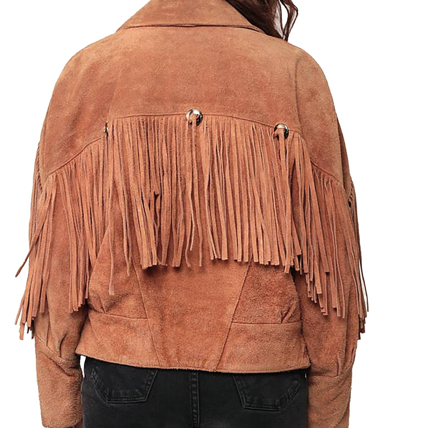 Cowgirl Brown Suede Leather Fringe Jacket side view