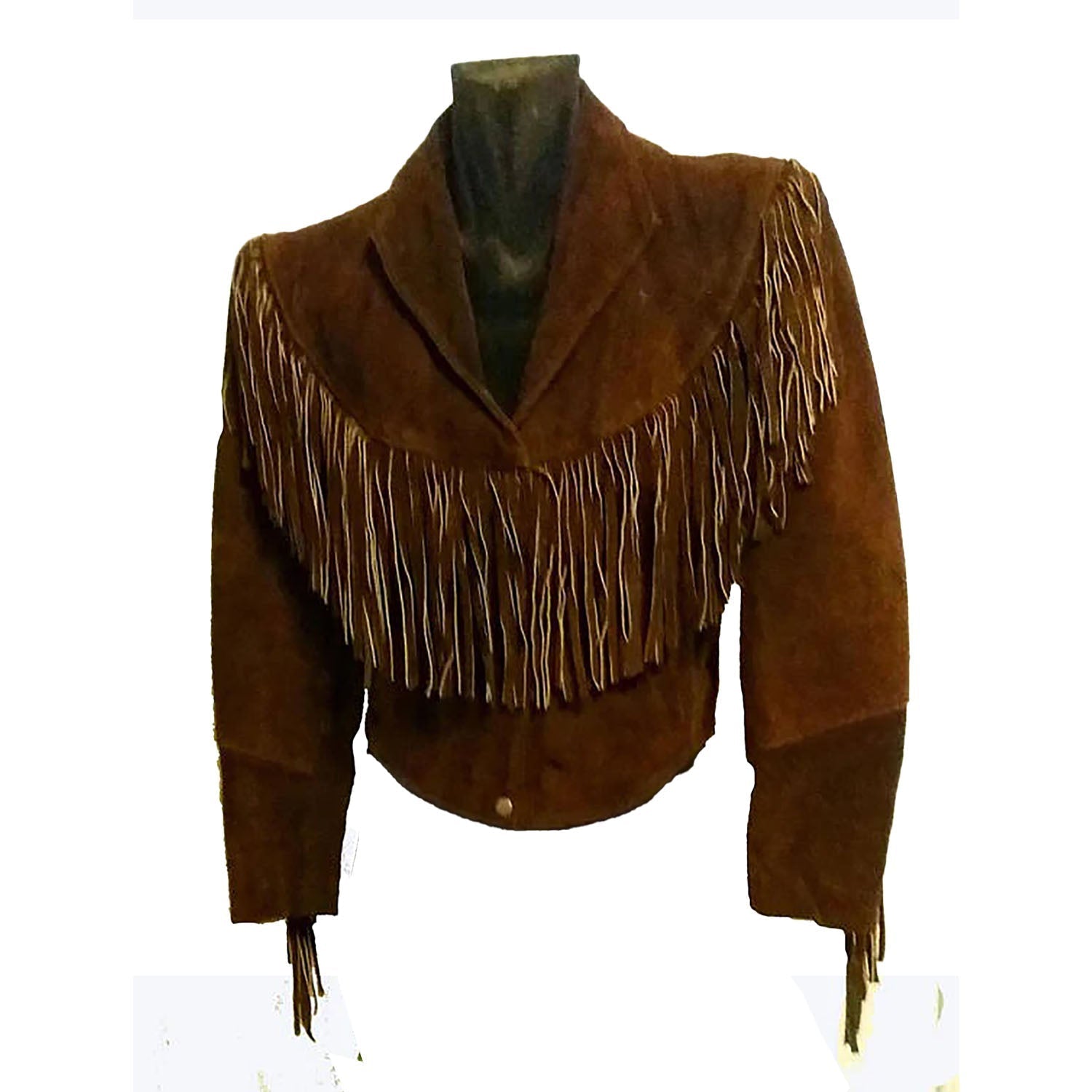 Cowgirl Brown Suede Leather Fringe Short Body Jacket front view
