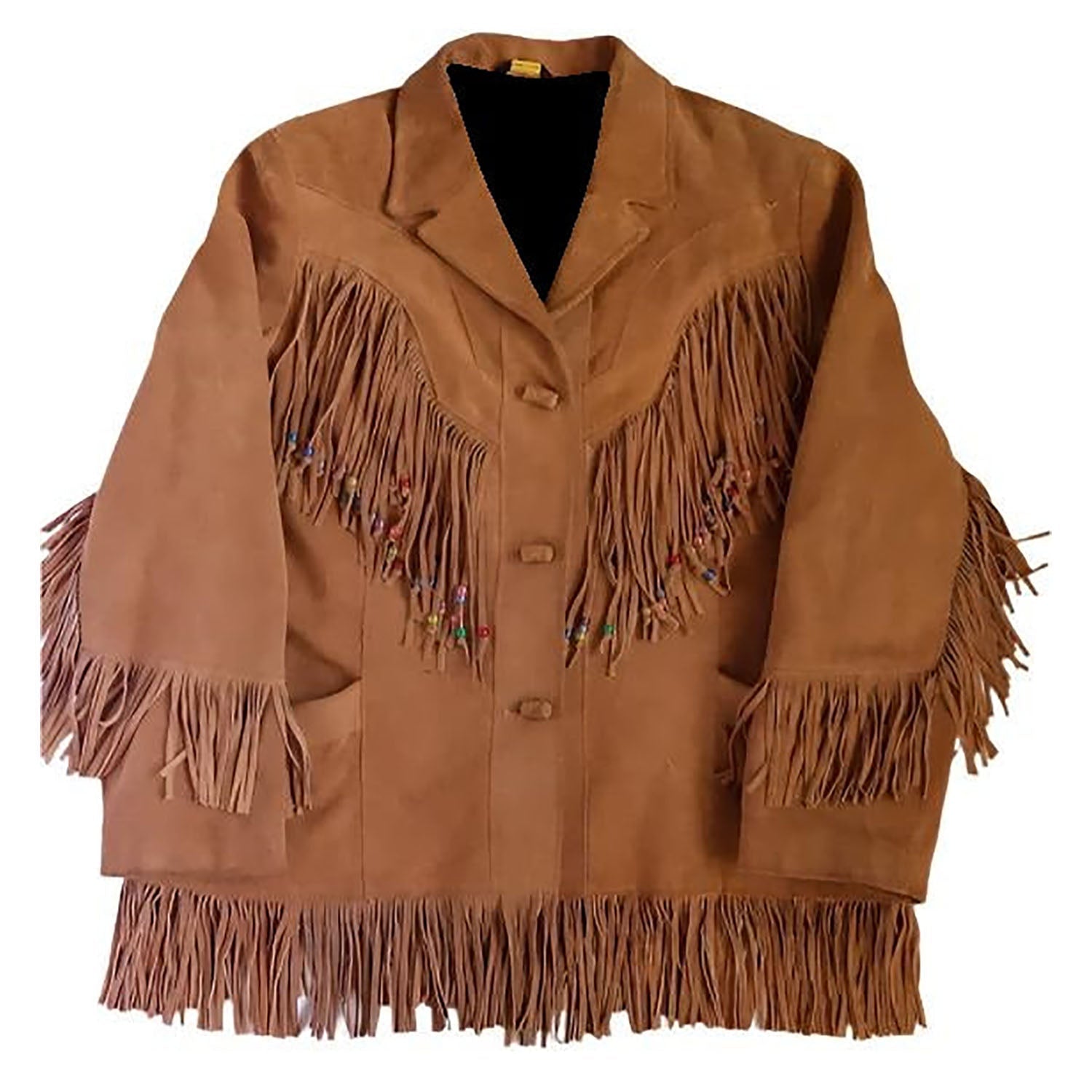 Cowgirl Brown Suede Leather Fringe with Beads Jacket front view