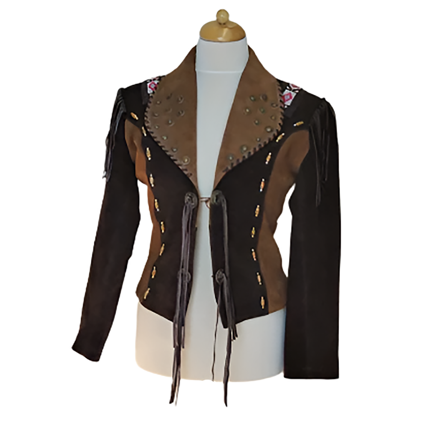 Cowgirl Brown Suede Leather Fringes Beaded Jacket front view