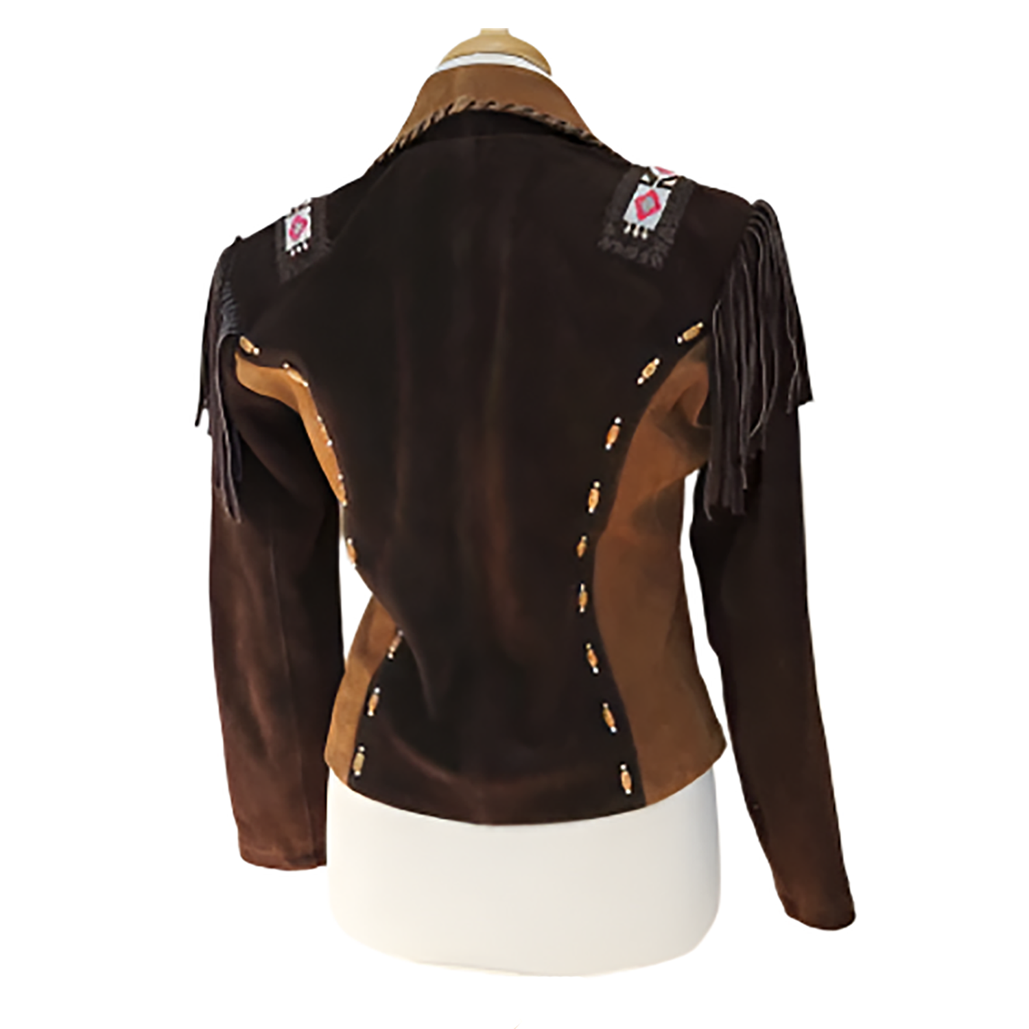 Cowgirl Brown Suede Leather Fringes Beaded Jacket side view