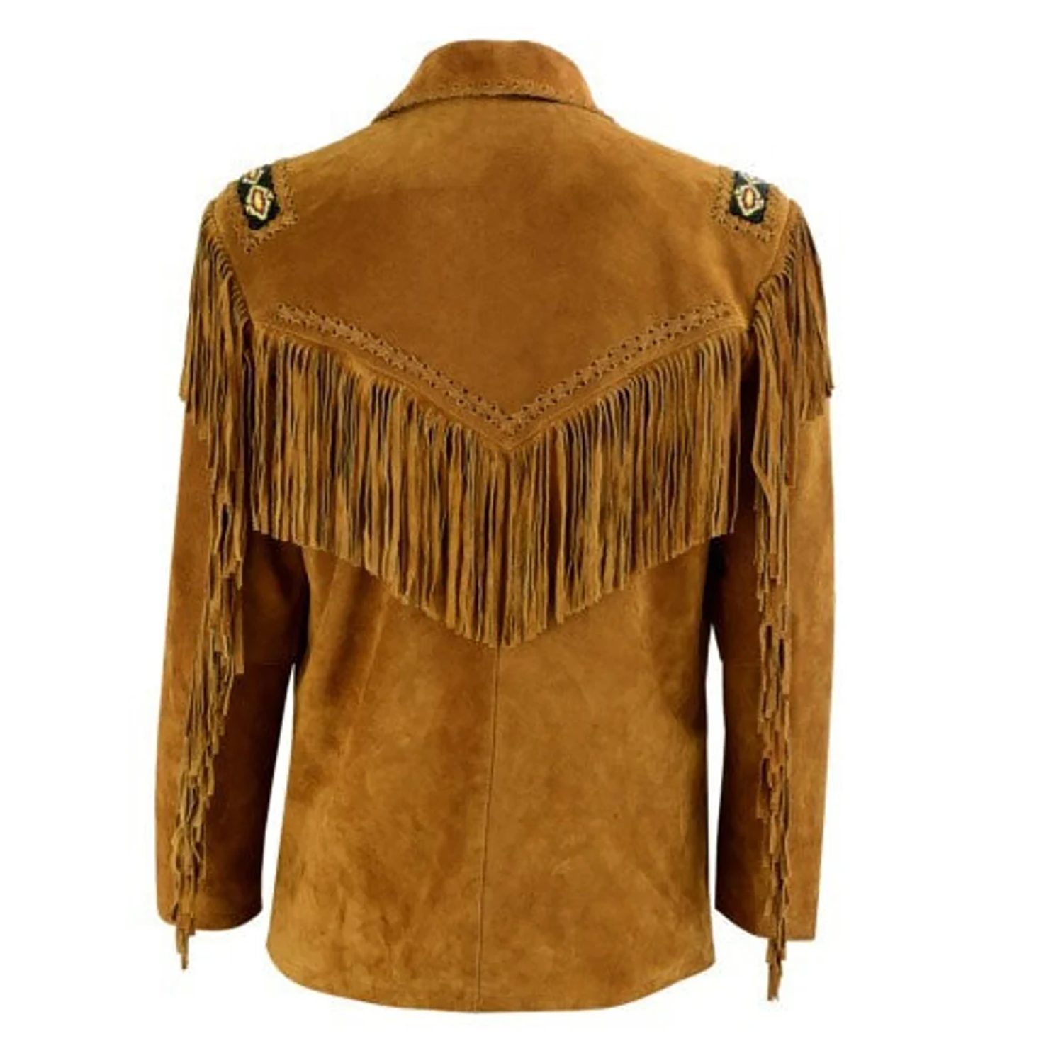 Cowgirl Brown Suede Leather Fringes Bone Bead Jacket side view