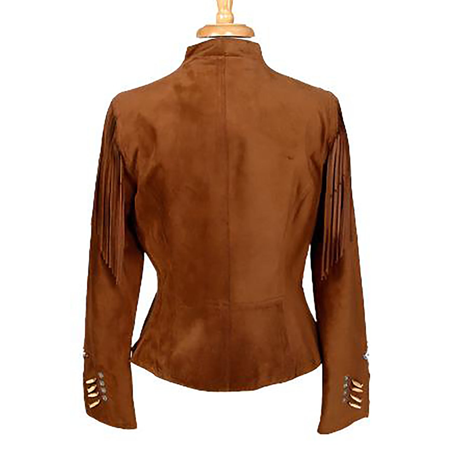 Cowgirl Brown Suede Leather Fringes Bone Beaded Jacket side view