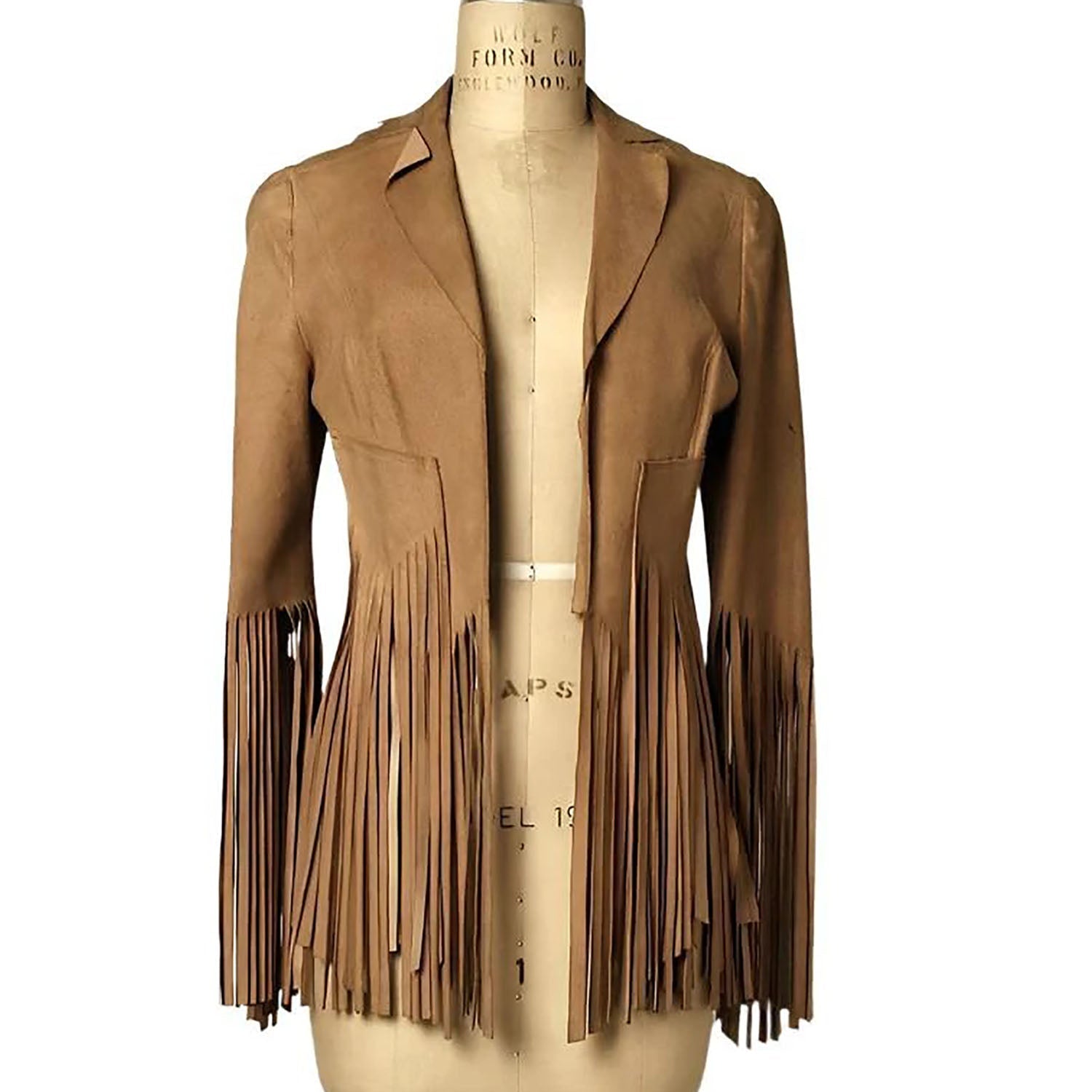 Cowgirl Brown Suede Leather Fringes Tank Top Jacket front view