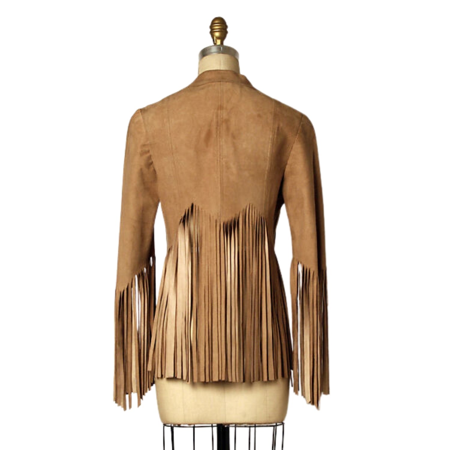 Cowgirl Brown Suede Leather Fringes Tank Top Jacket side view