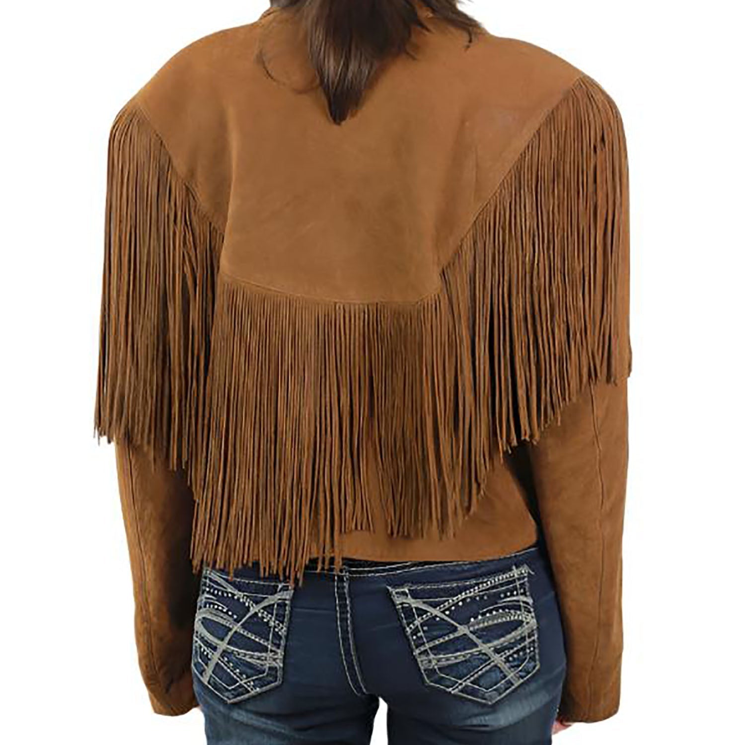 Cowgirl Brown Suede Leather Long Fringe Jacket side view