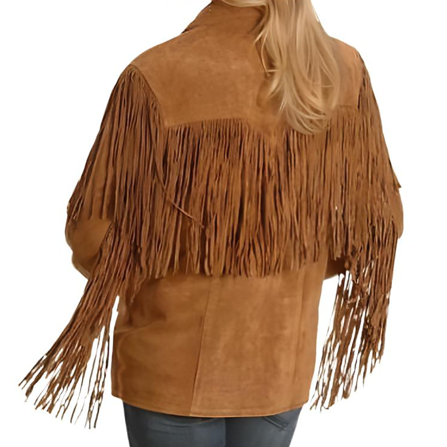 Cowgirl Brown Suede Leather Long Fringe Jacket side view