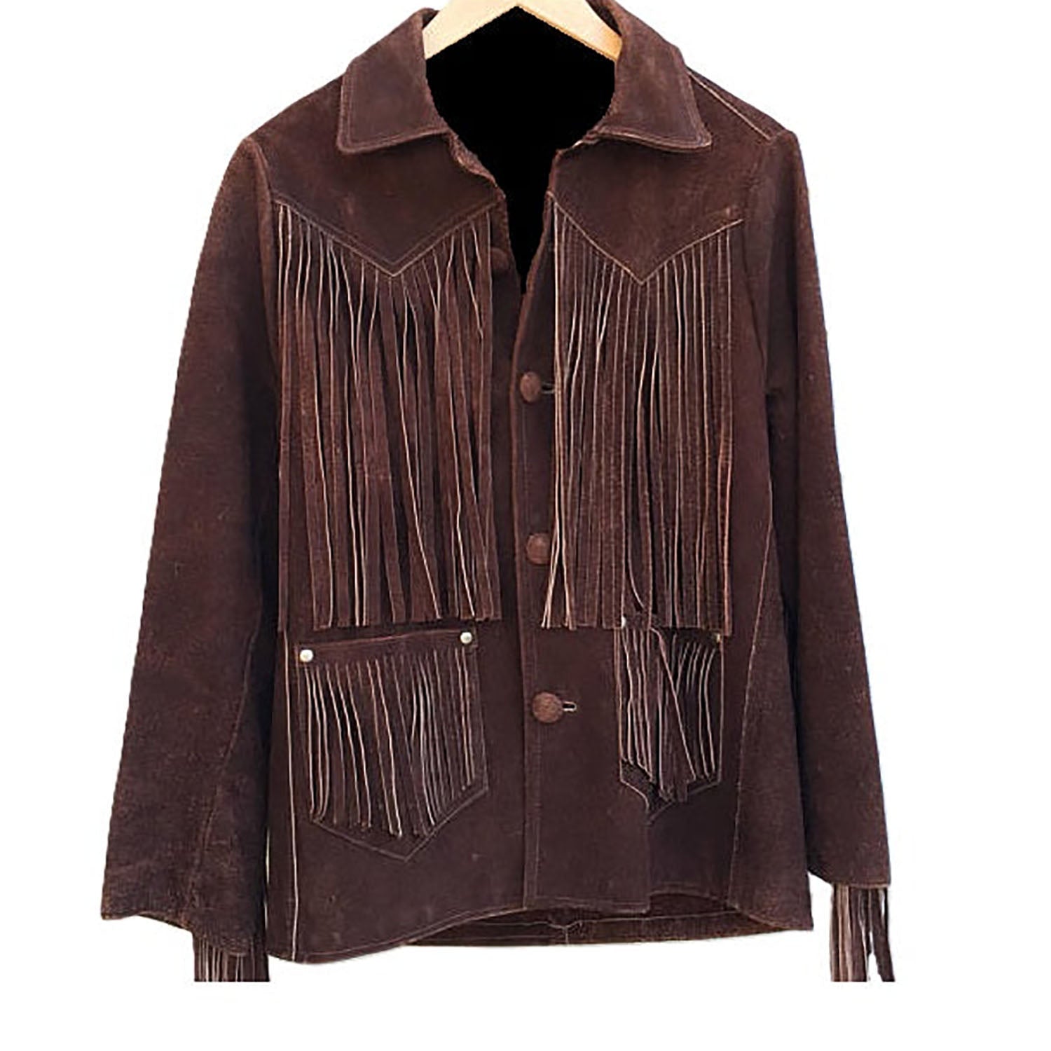 Cowgirl Brown Suede Leather Long Fringe Jacket front view