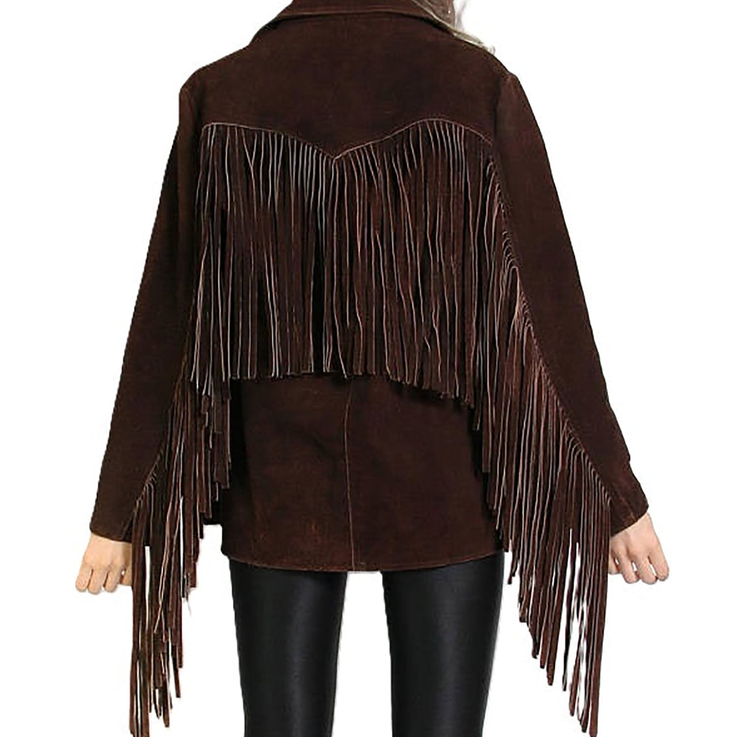 Cowgirl Brown Suede Leather Long Fringe Jacket side view