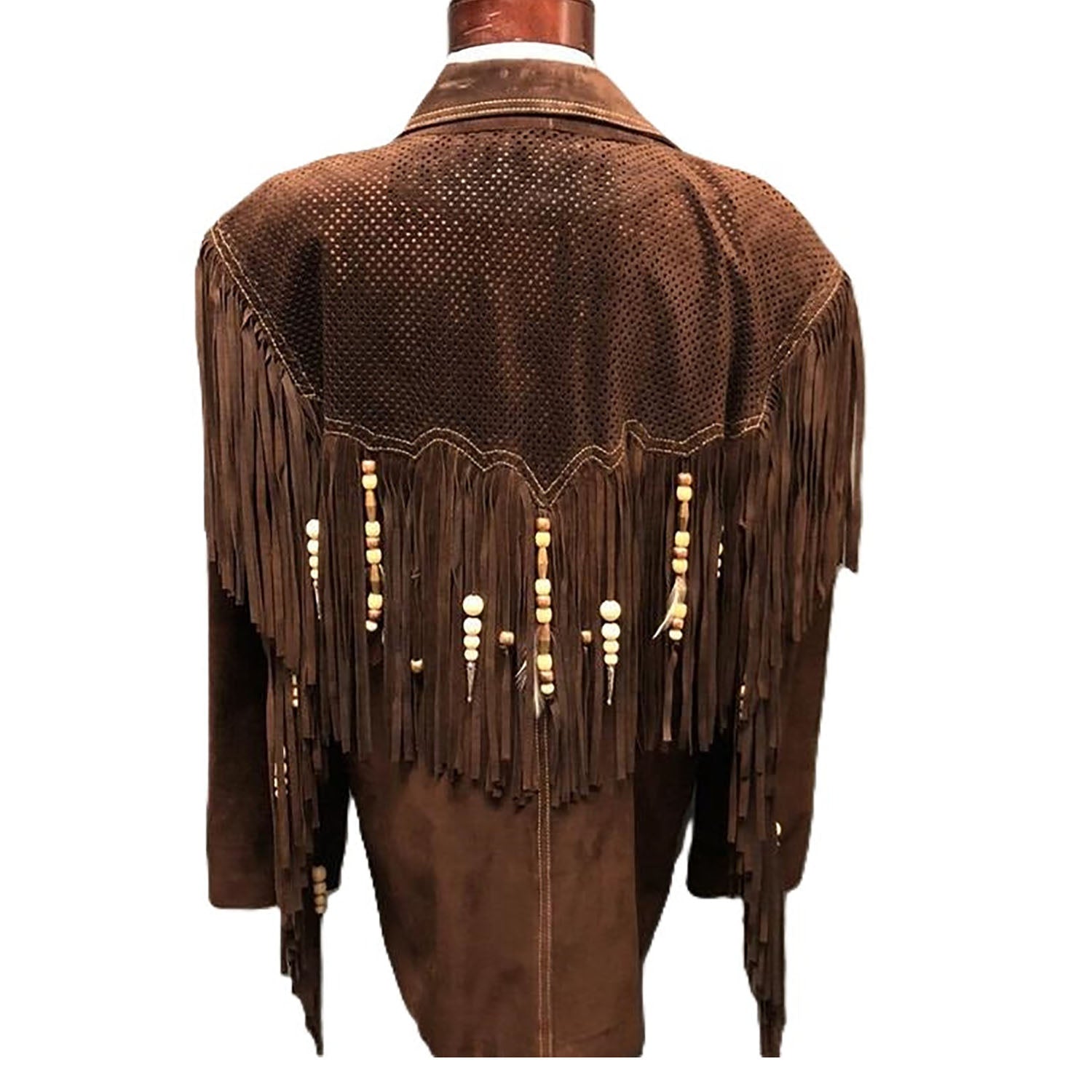 Cowgirl Dark Brown Suede Leather Fringe Beaded Jacket side view