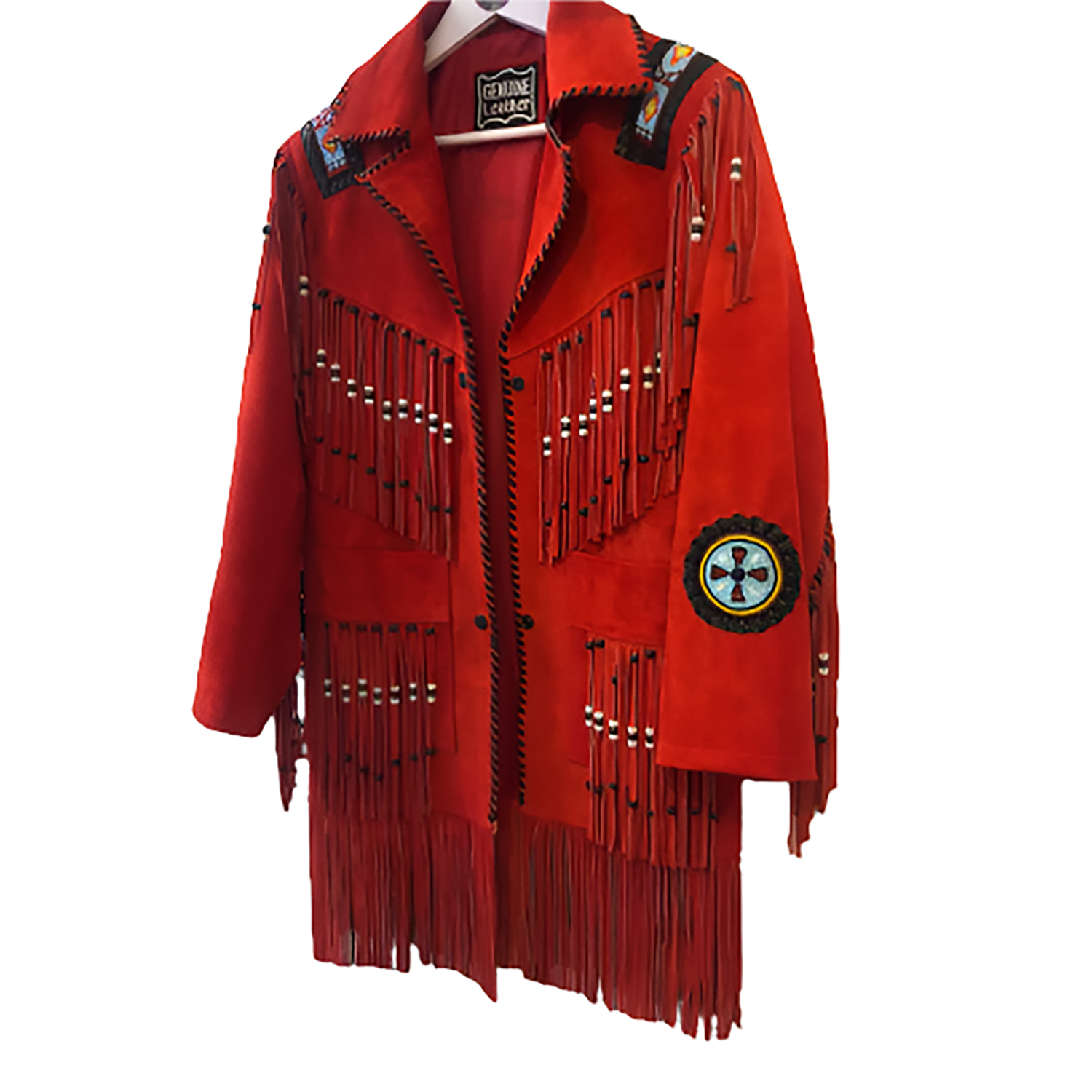 Cowgirl Red Suede Leather Fringe Beaded Jacket front view