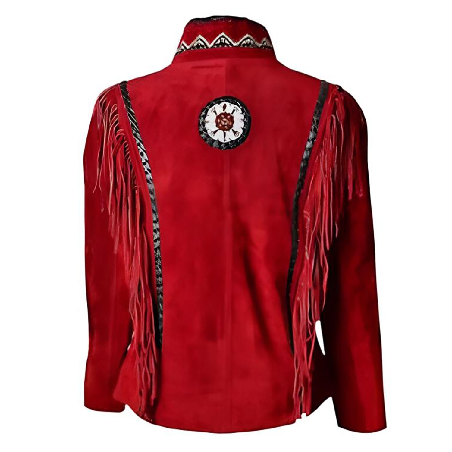 Cowgirl Red Suede Leather Fringe Bone Beaded Jacket side view