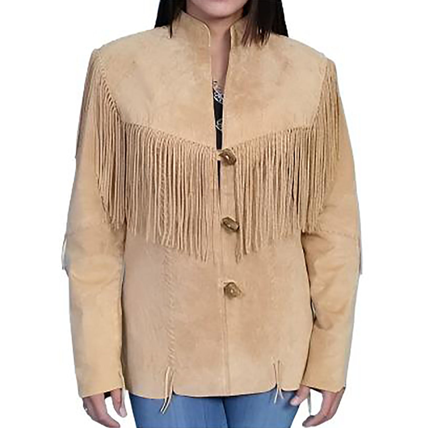 Cowgirl Western Beige Suede Leather Fringes Jacket front view